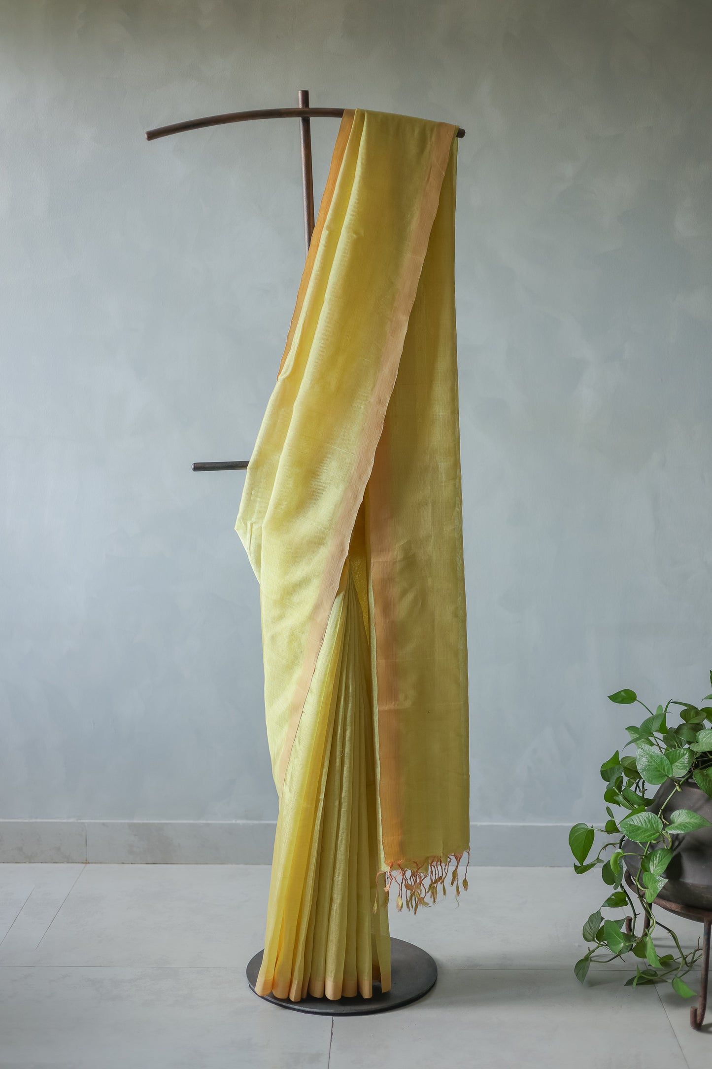 Light Yellow Plain Silk Cotton Saree