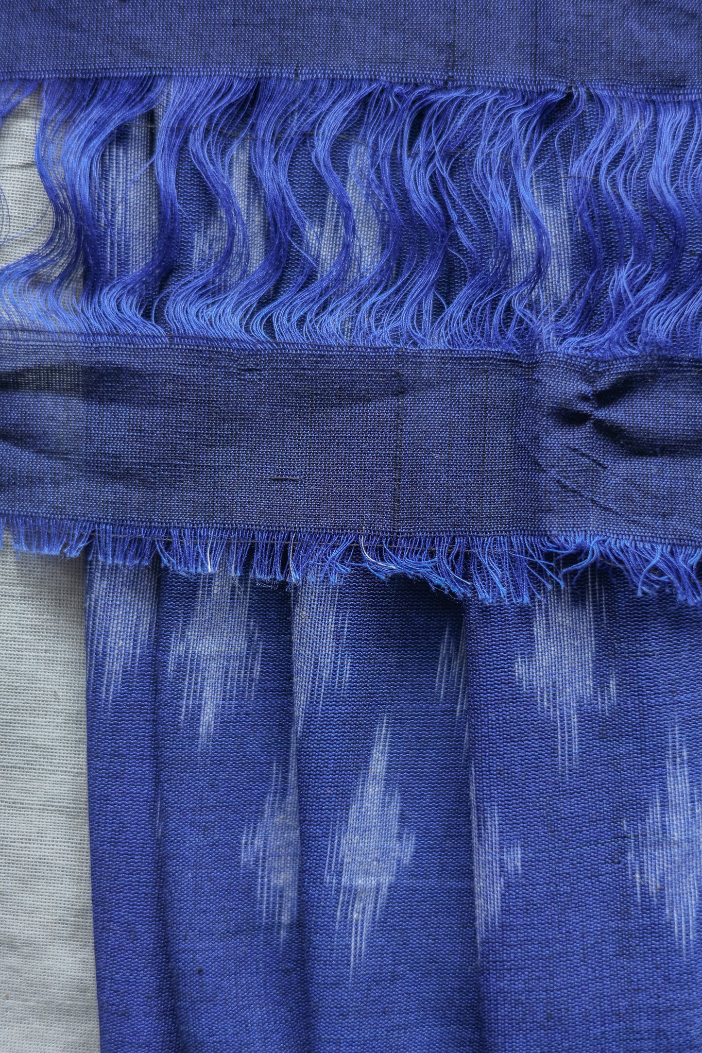 Off White Ikat Cotton with Big Blue Border Saree