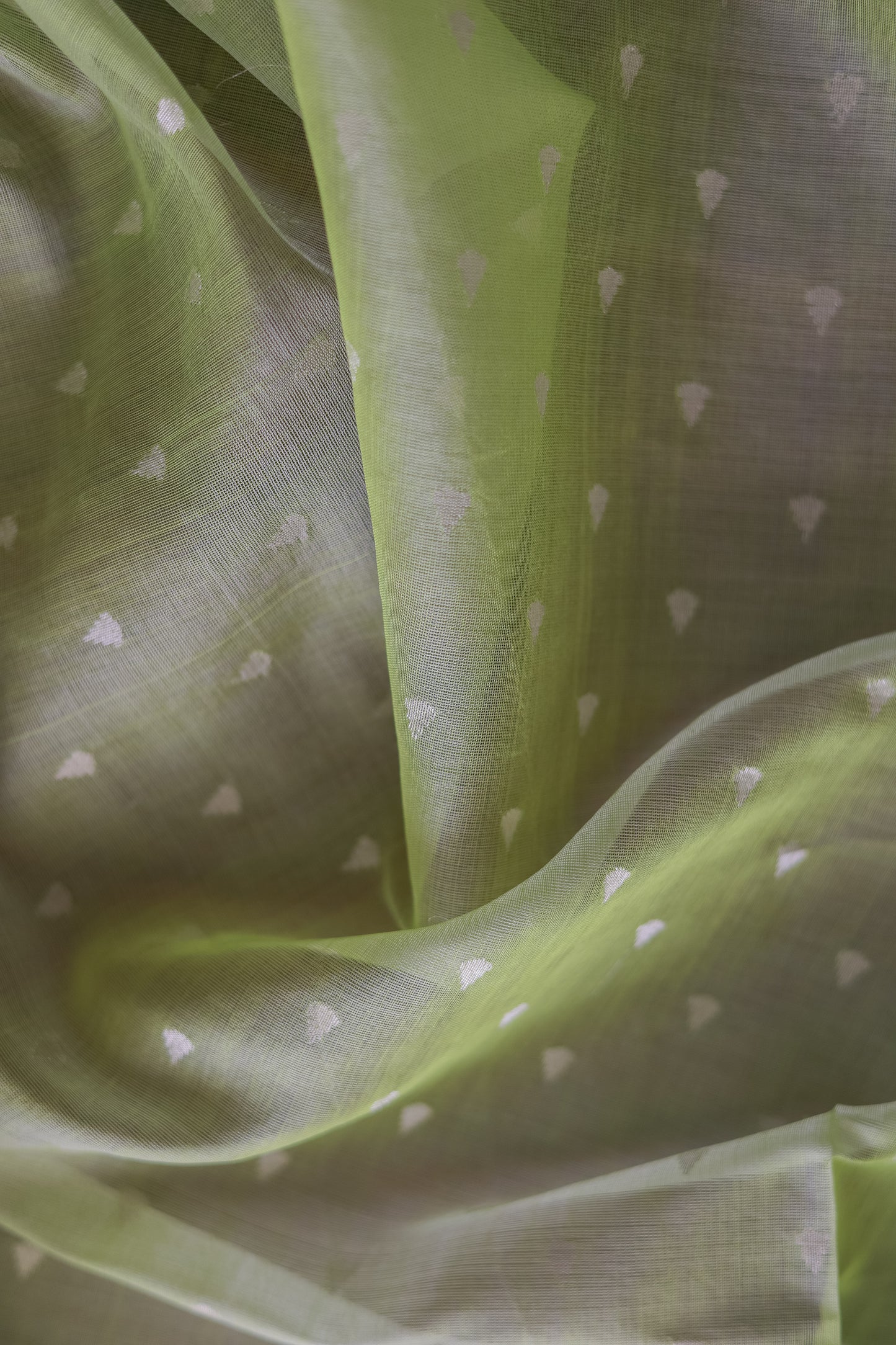 Parrot Green Silk Cotton All Over Raindrop Motif Saree