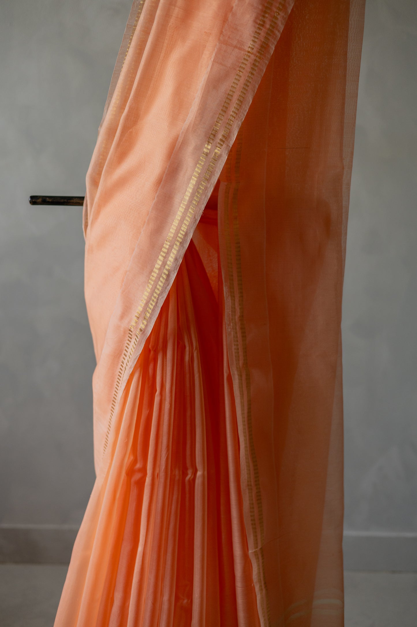 Peach Silk Cotton with Barcode Zari Border Saree