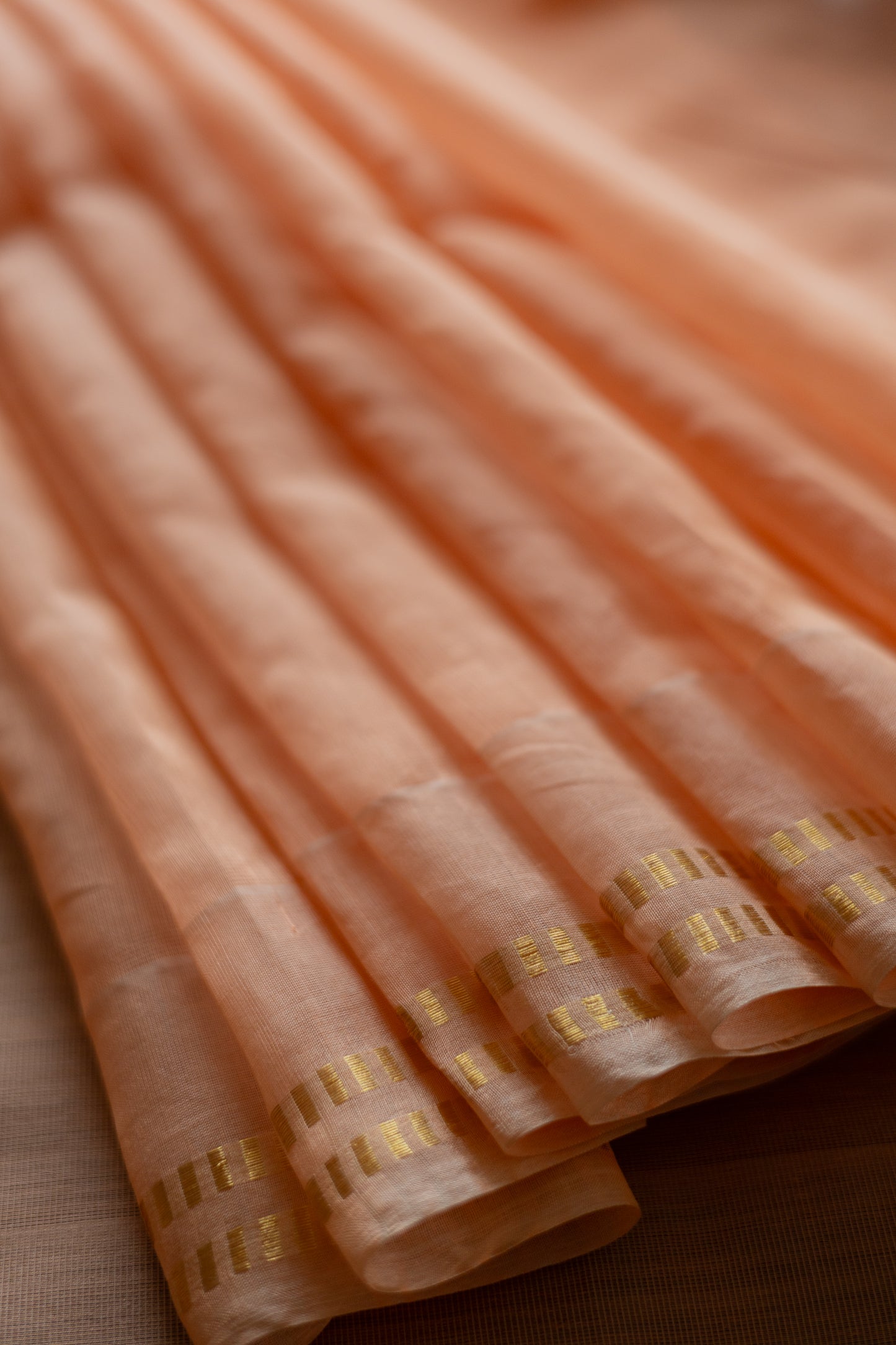 Peach Silk Cotton with Barcode Zari Border Saree