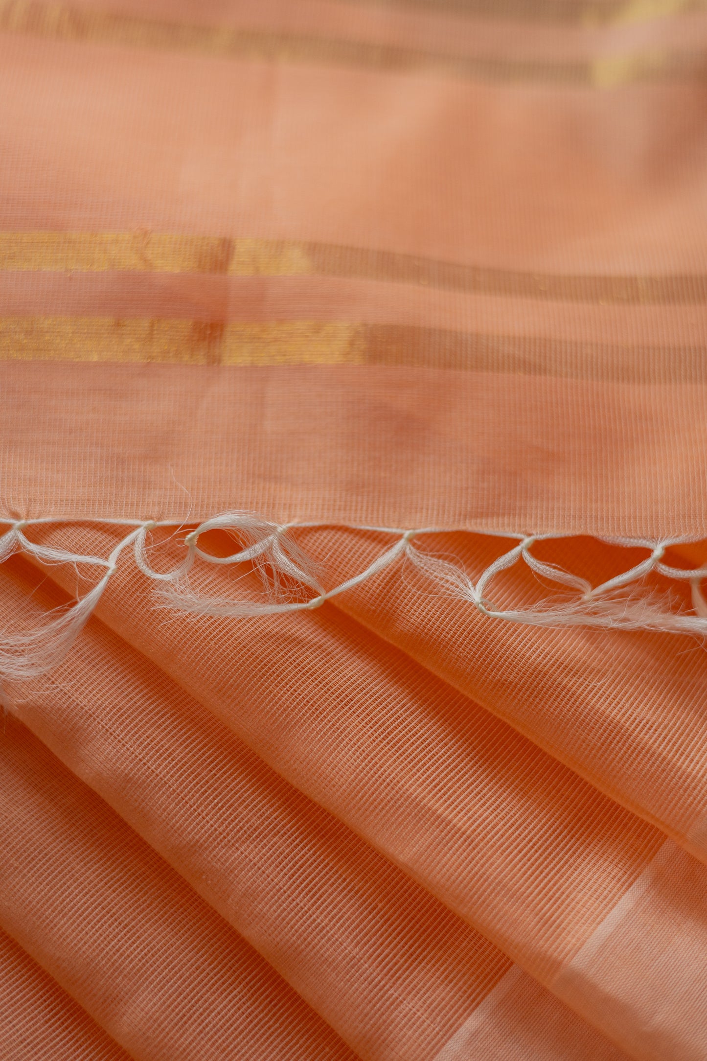 Peach Silk Cotton with Barcode Zari Border Saree