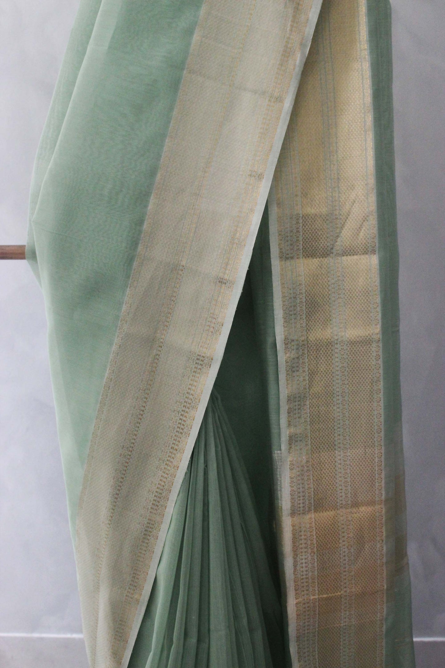 Teal Green Multi Dobby Zari Border Silk Cotton Saree