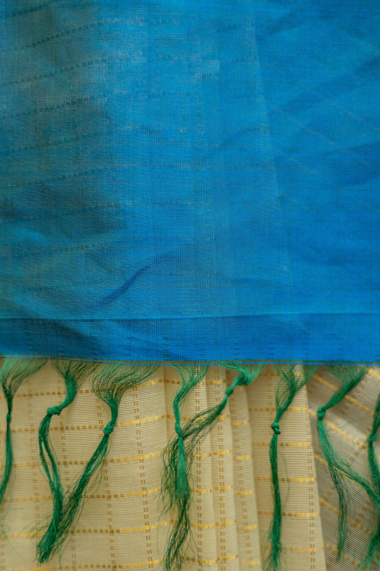 Off White Silk Cotton All Over Small Checks with Big Blue Border Saree