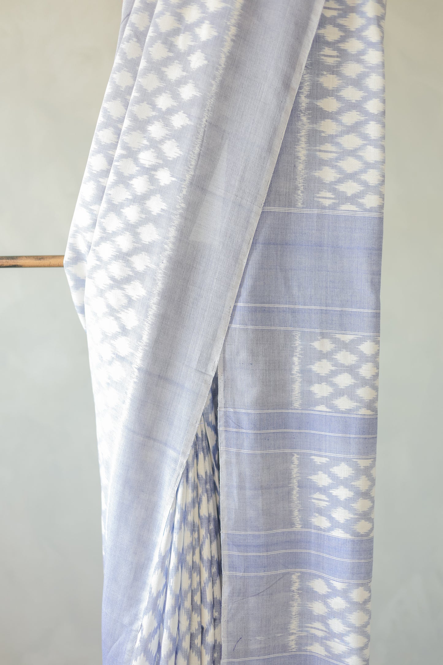 Light Blue and White Ikat Cotton with Plain Border Saree
