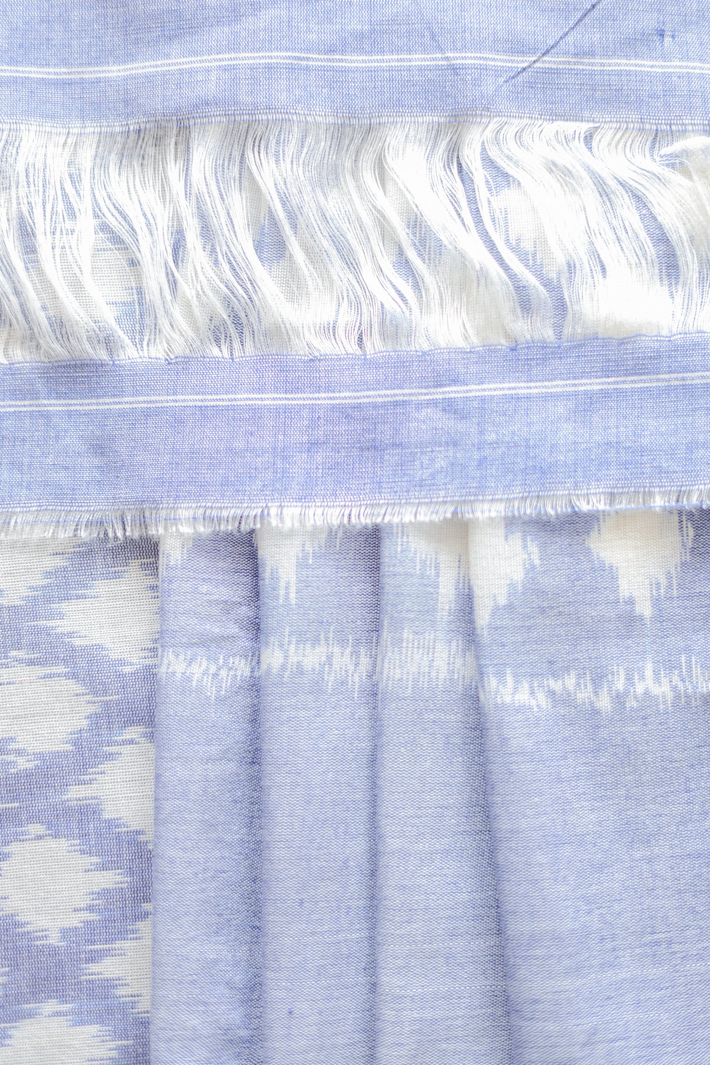 Light Blue and White Ikat Cotton with Plain Border Saree