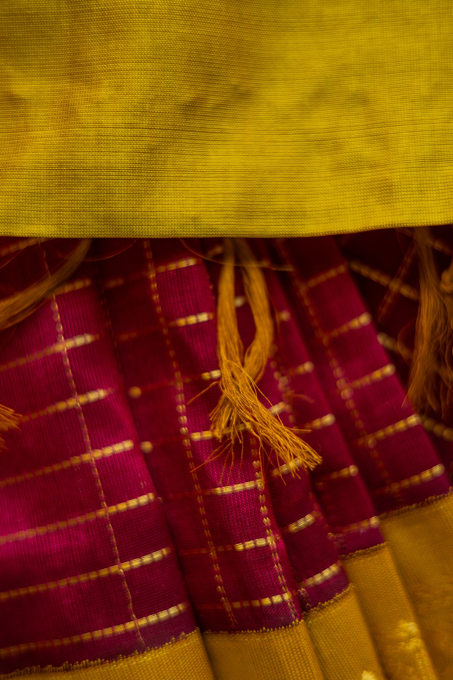 Maroon Silk Cotton with All Over Small Checks and Big Mustard Border Saree