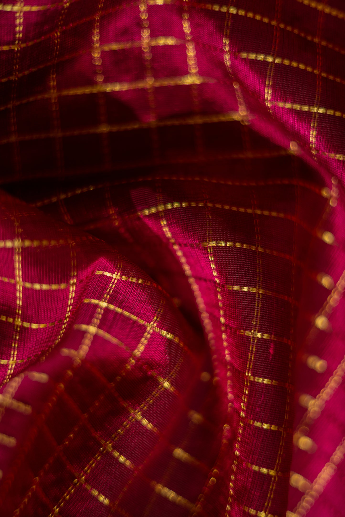 Maroon Silk Cotton with All Over Small Checks and Big Mustard Border Saree