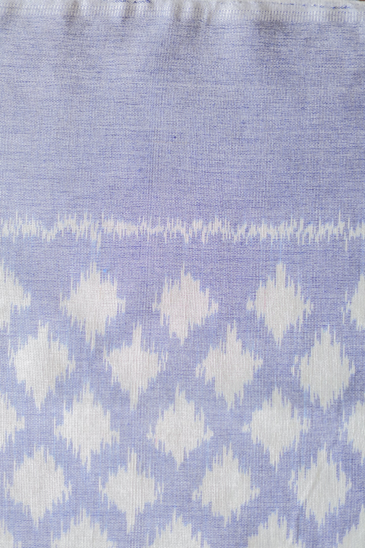 Light Blue and White Ikat Cotton with Plain Border Saree