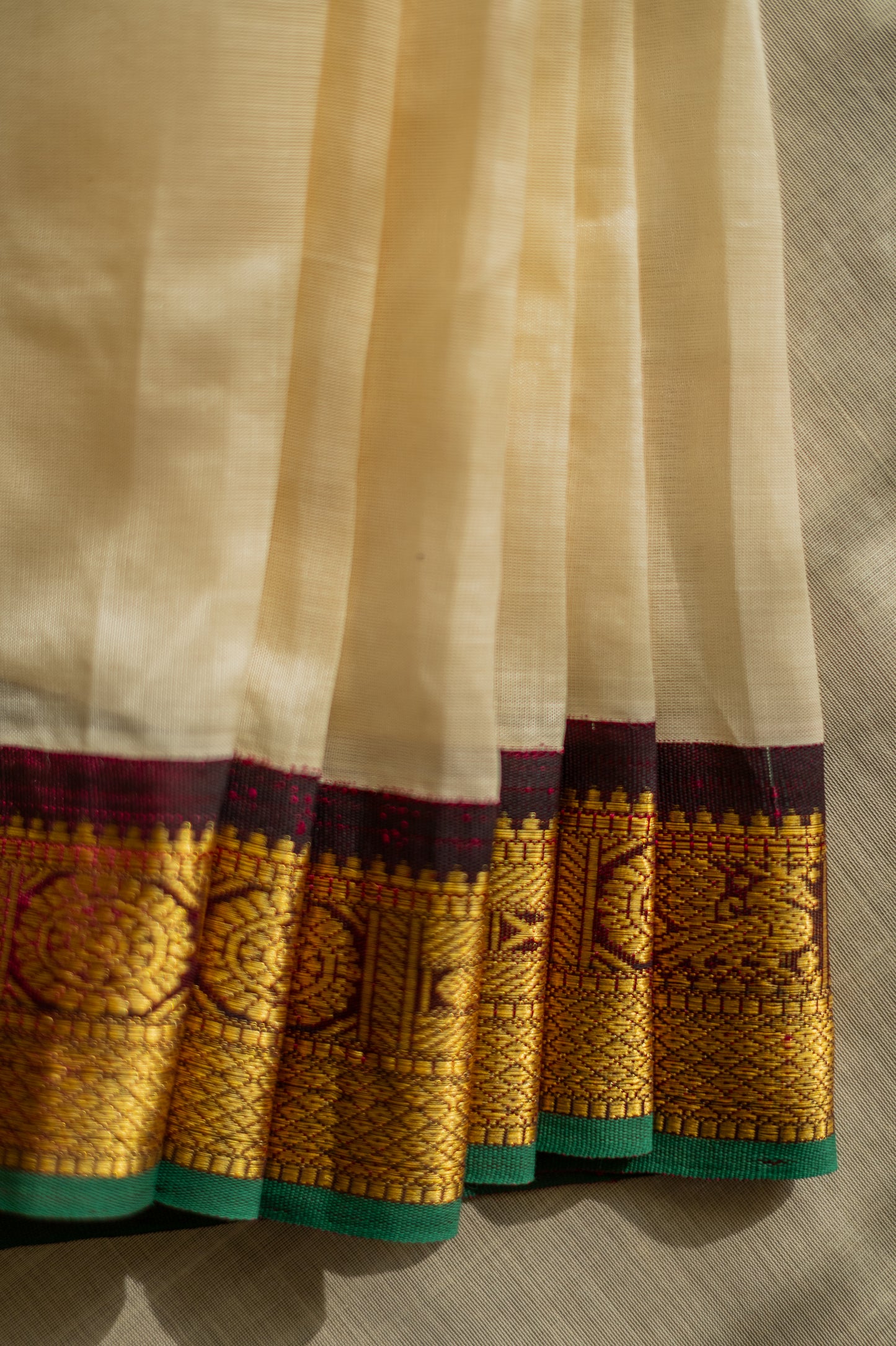 Off White Silk Cotton with Traditional Gold Zari Border Saree
