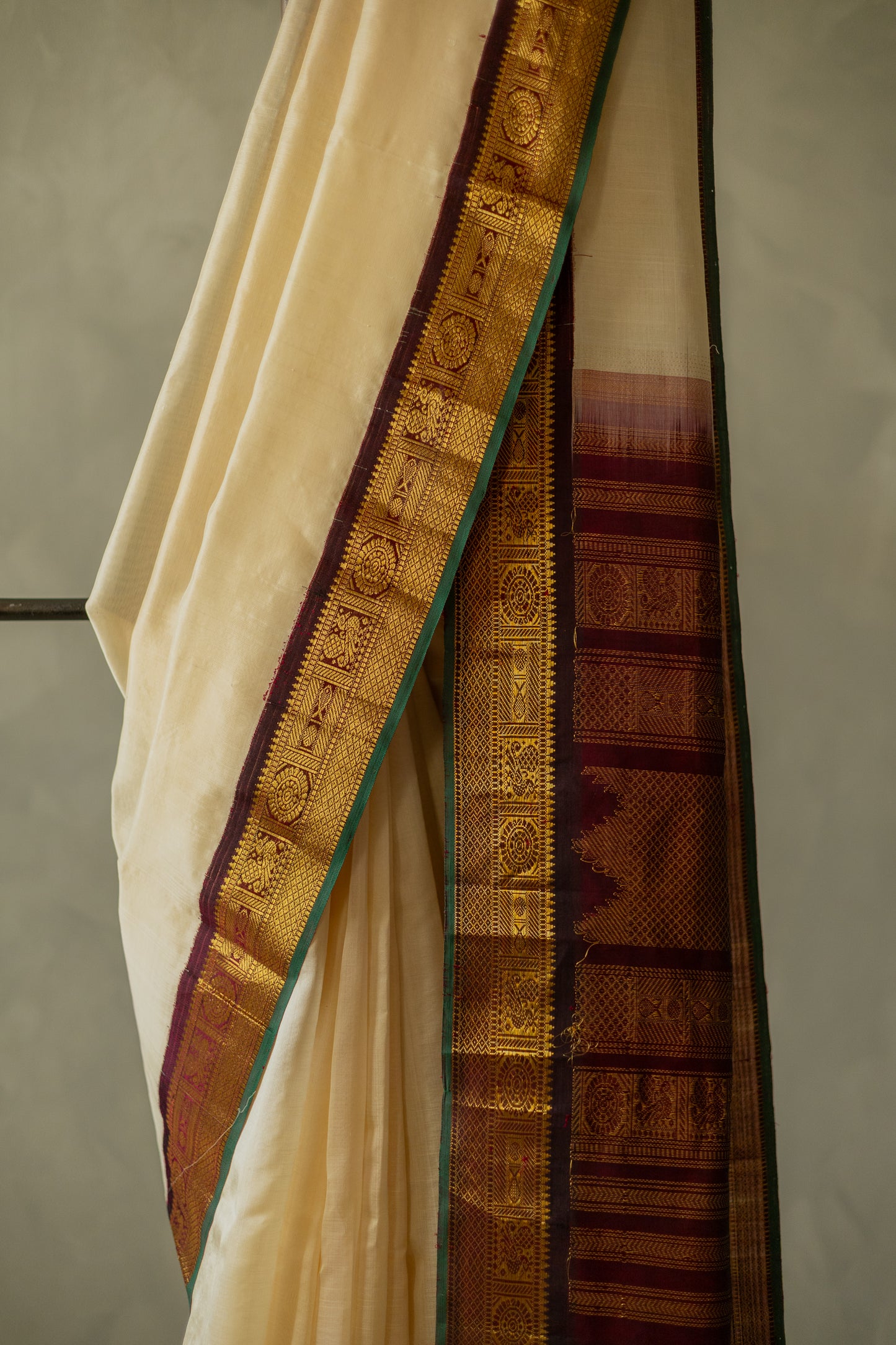 Off White Silk Cotton with Traditional Gold Zari Border Saree