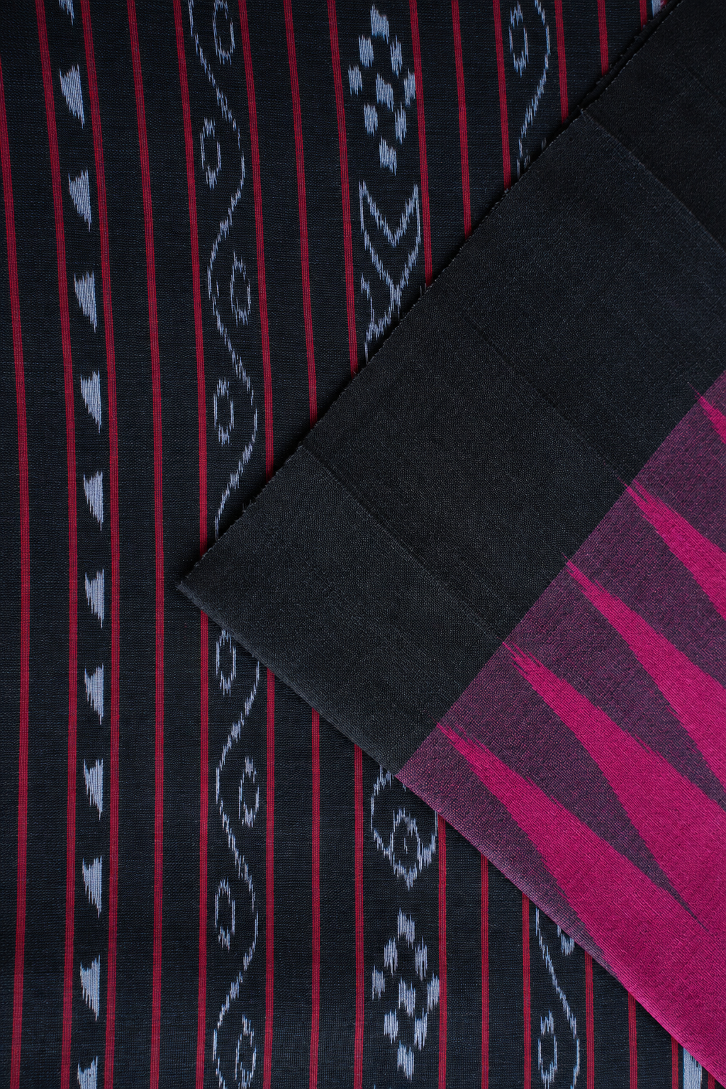 Magenta Tussar Silk with Black Temple Border Saree