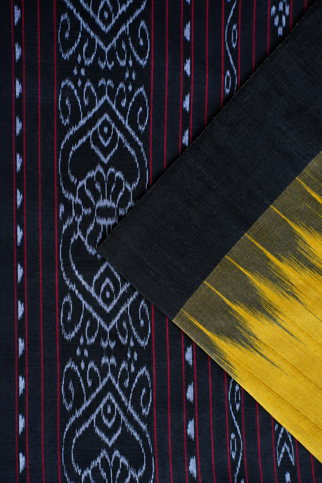 Bright Yellow Tussar Silk with Black Temple Border Saree