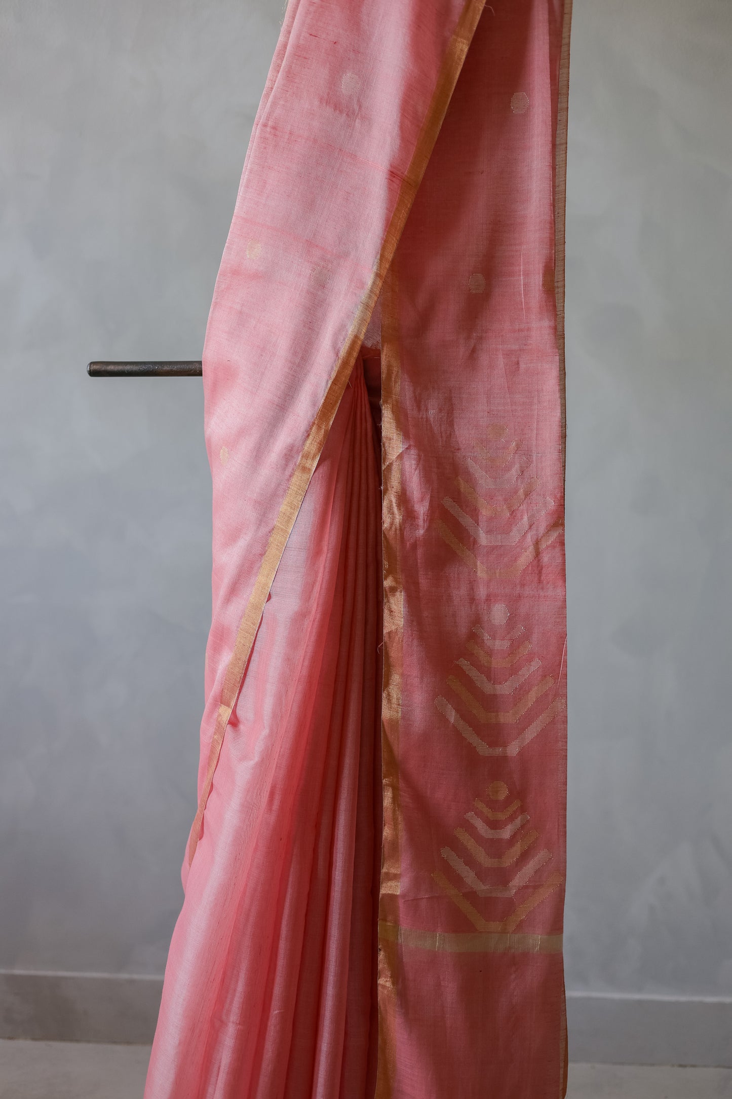 Light Pink Silk Cotton All Over Polka Bengal Jala Pallu Saree