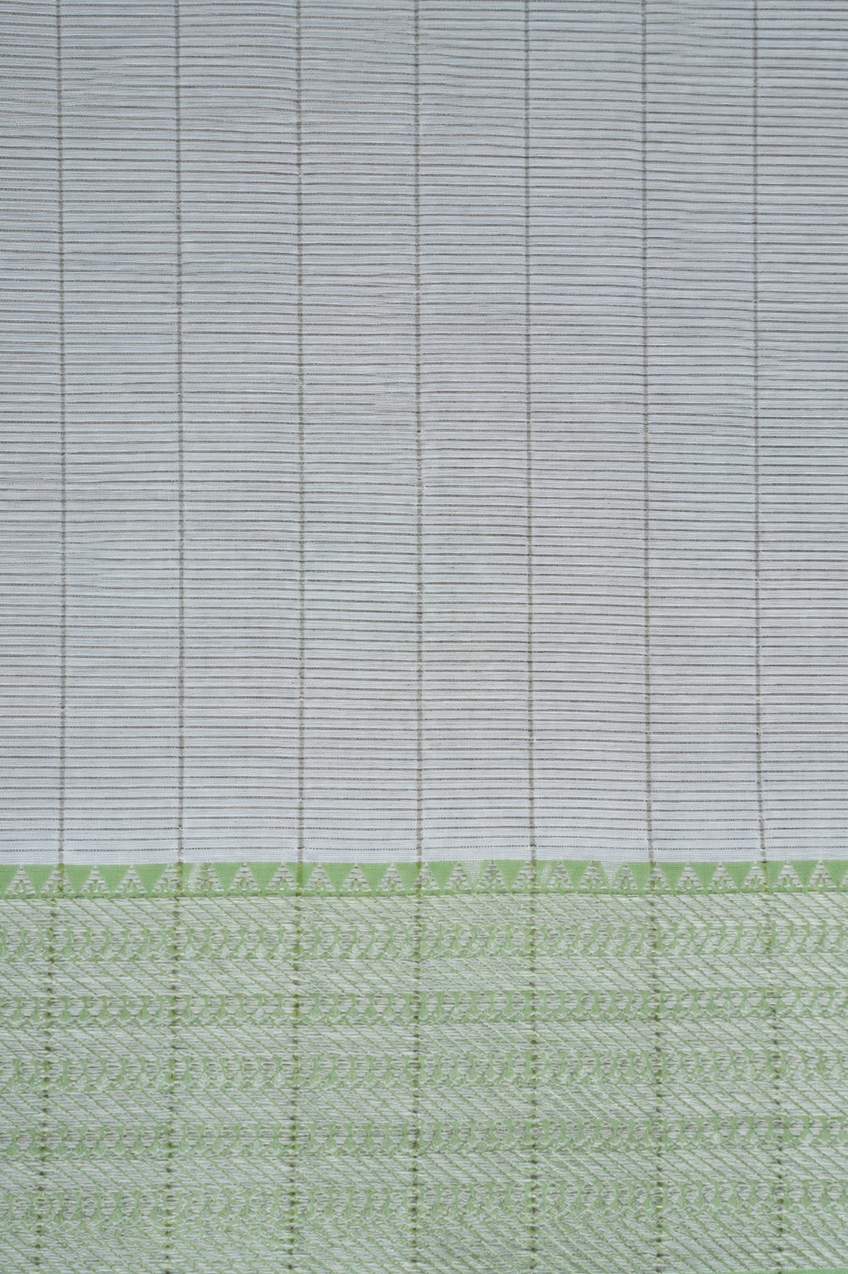 Half White Green Striped Mangalagiri Silk Cotton with Faded Green Border Saree