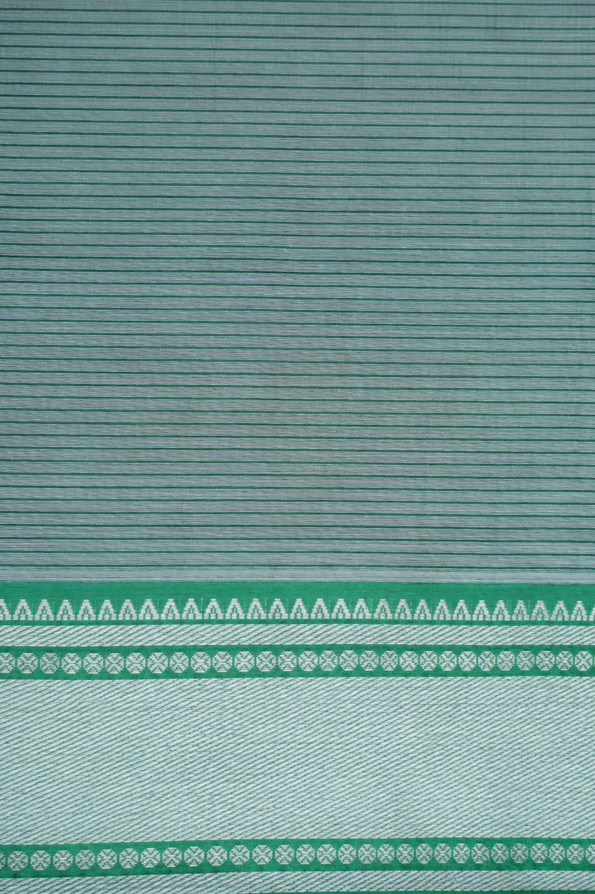 Half White Checked Sari with Green and Silver Zari Border Saree