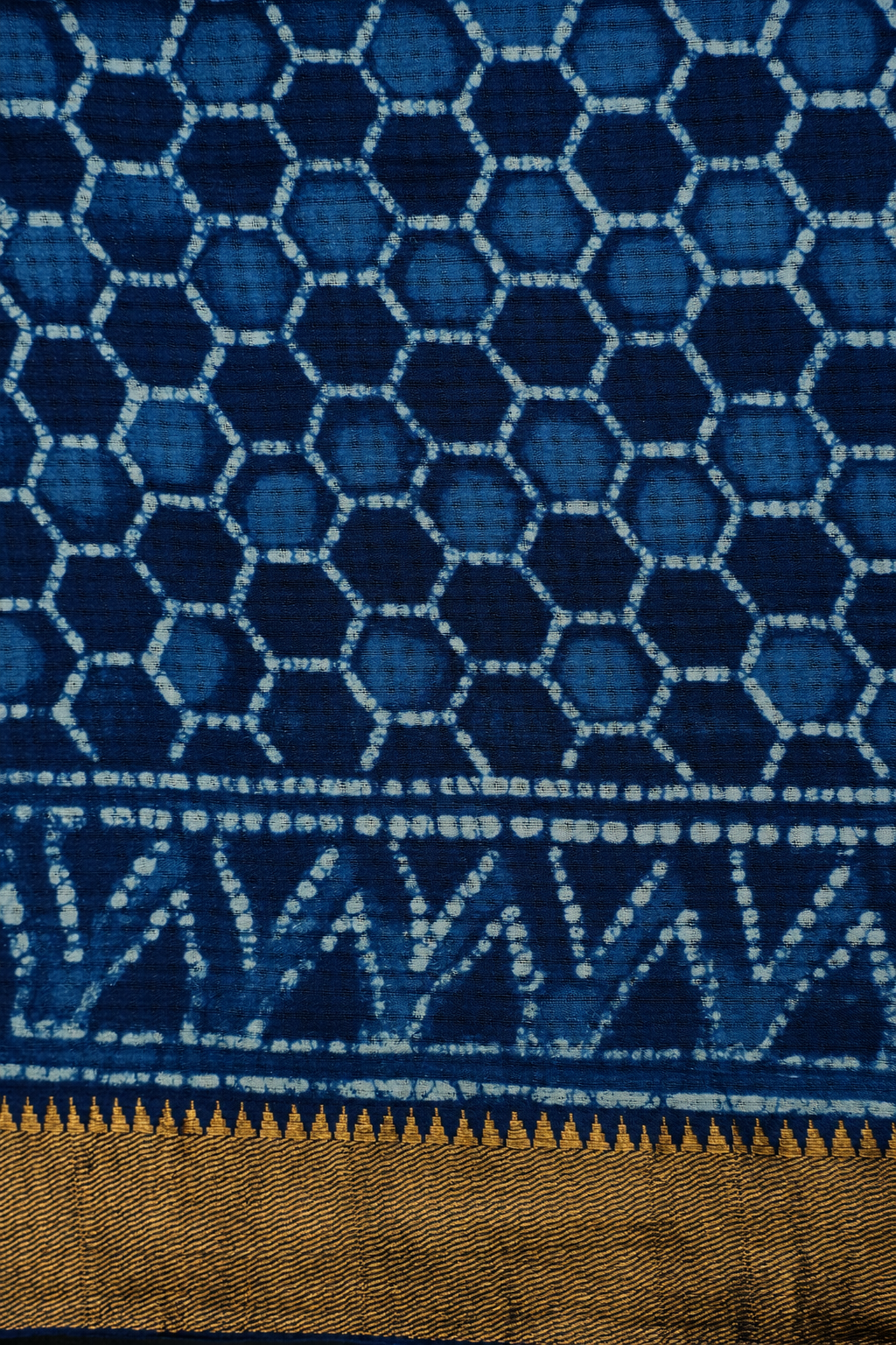 Indigo Blue Mangalagiri Cotton Saree Featuring an All Over Dabu Print