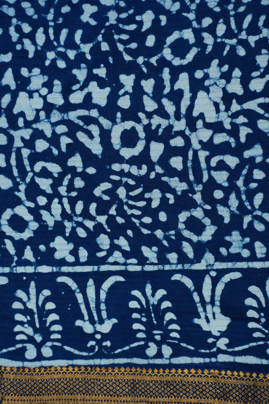 Indigo Blue Mangalagiri Cotton Saree Featuring an All Over Dabu Print