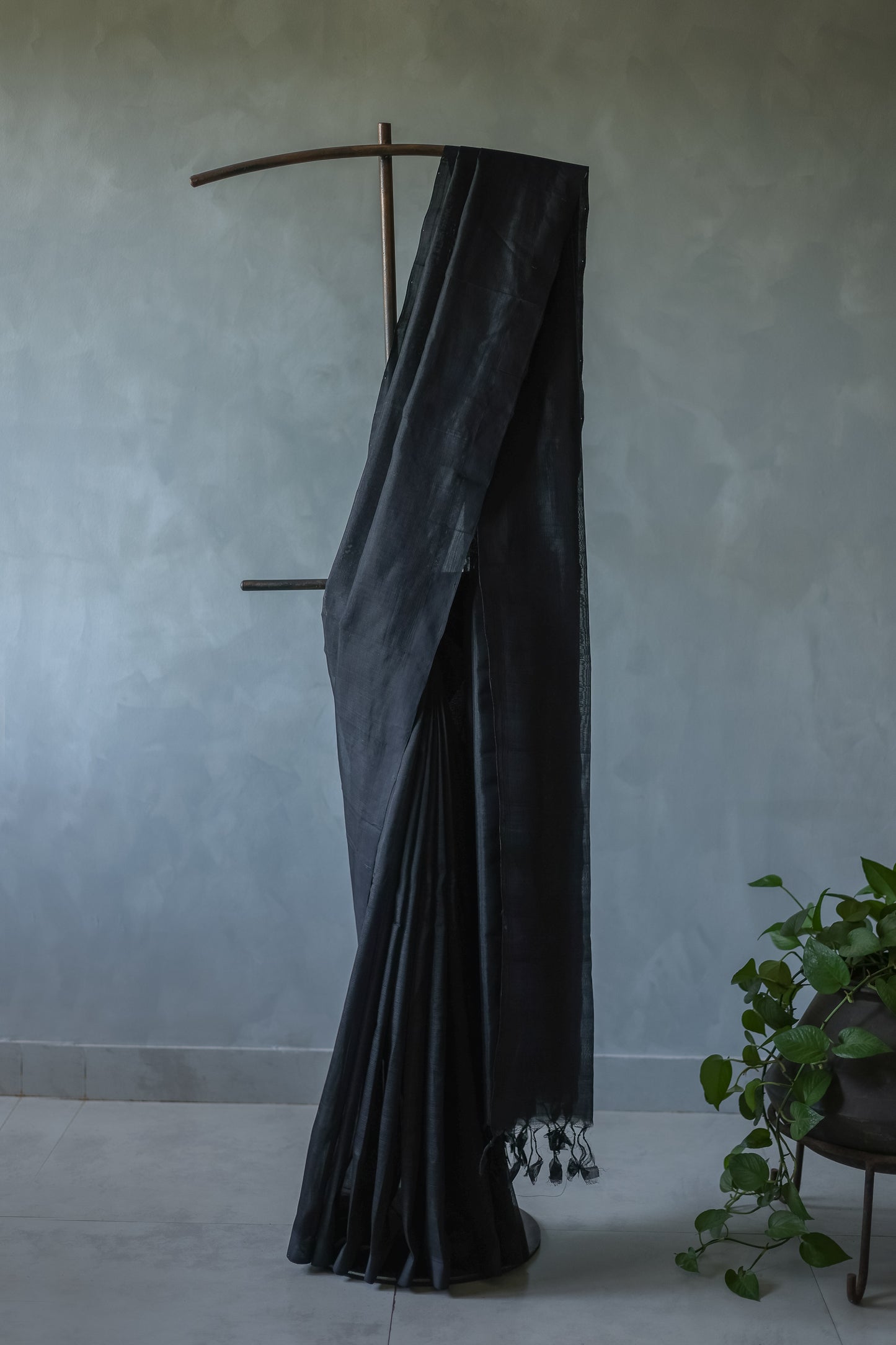 Black Plain Silk Cotton Saree
