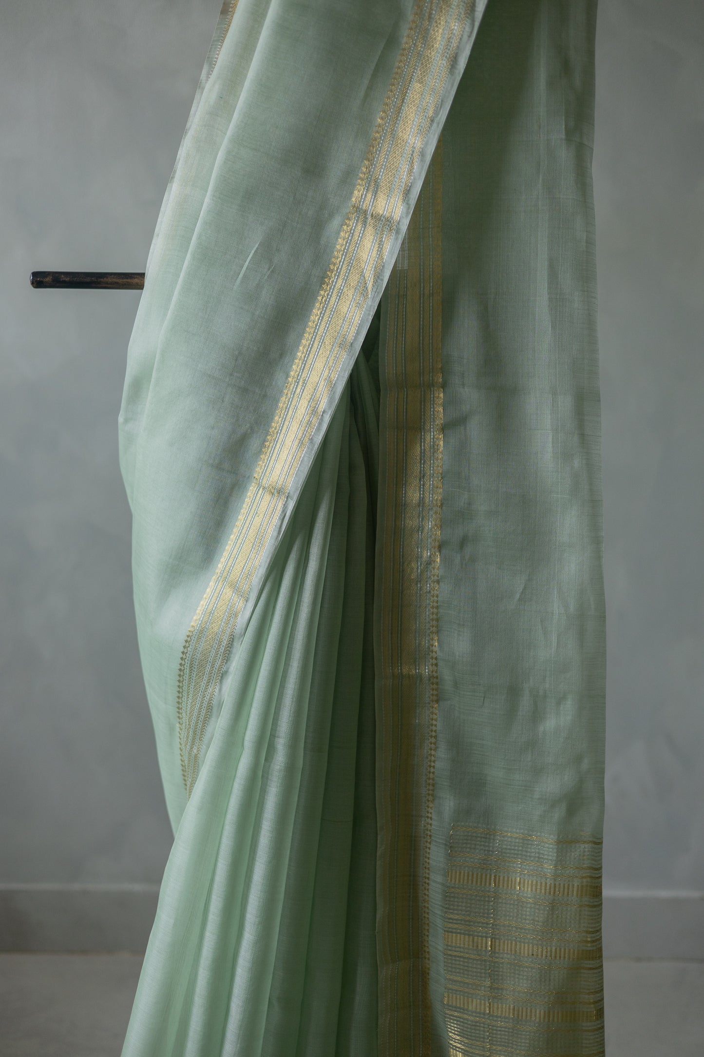 Sea Green Silk Cotton Plain Body Zari Doby Border Saree