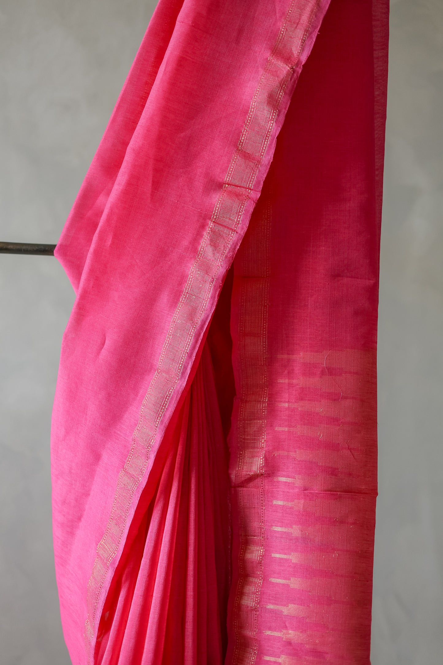 Pink Tussar Linen with Gold Border Saree