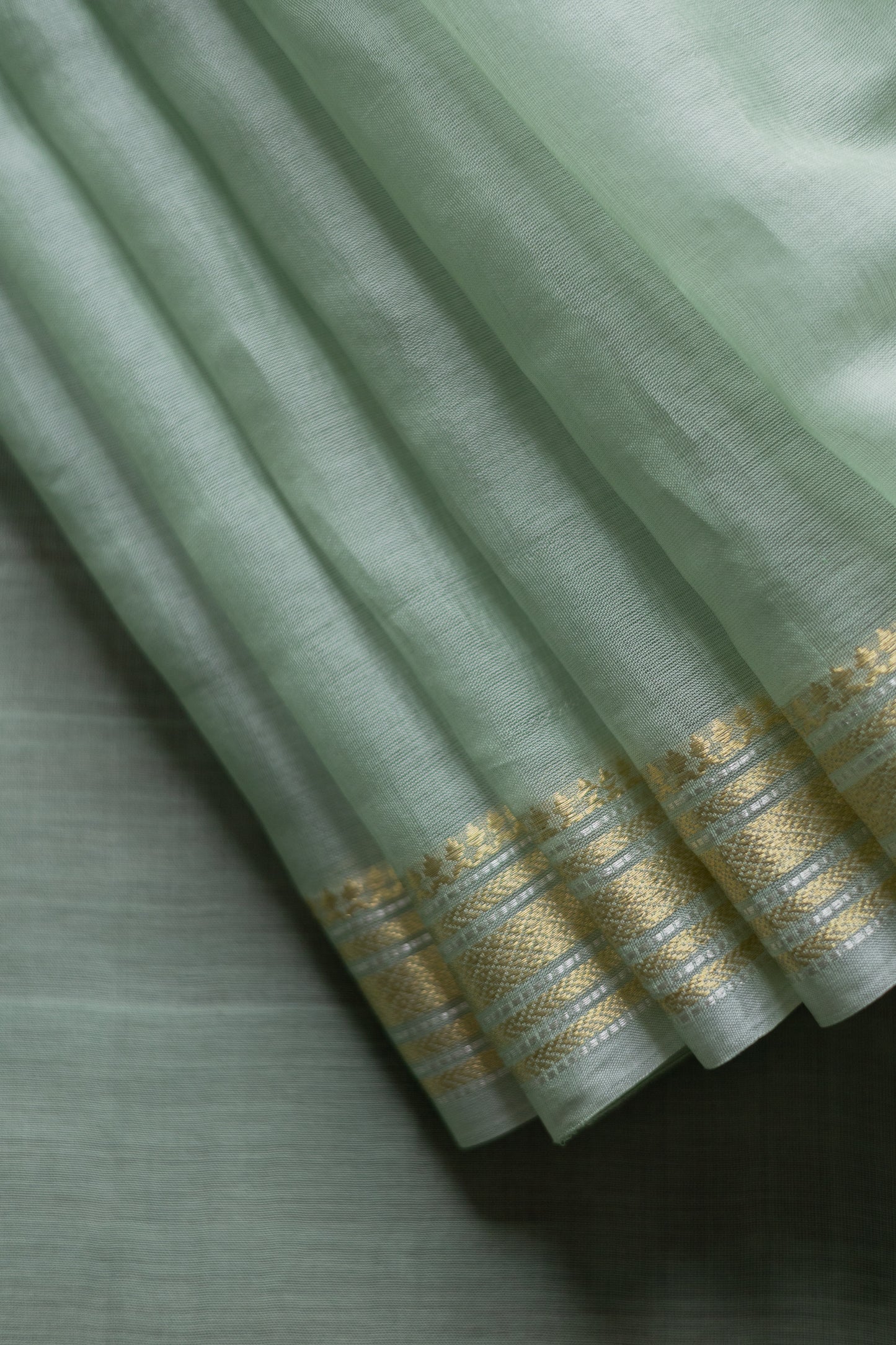 Sea Green Silk Cotton Plain Body Zari Doby Border Saree