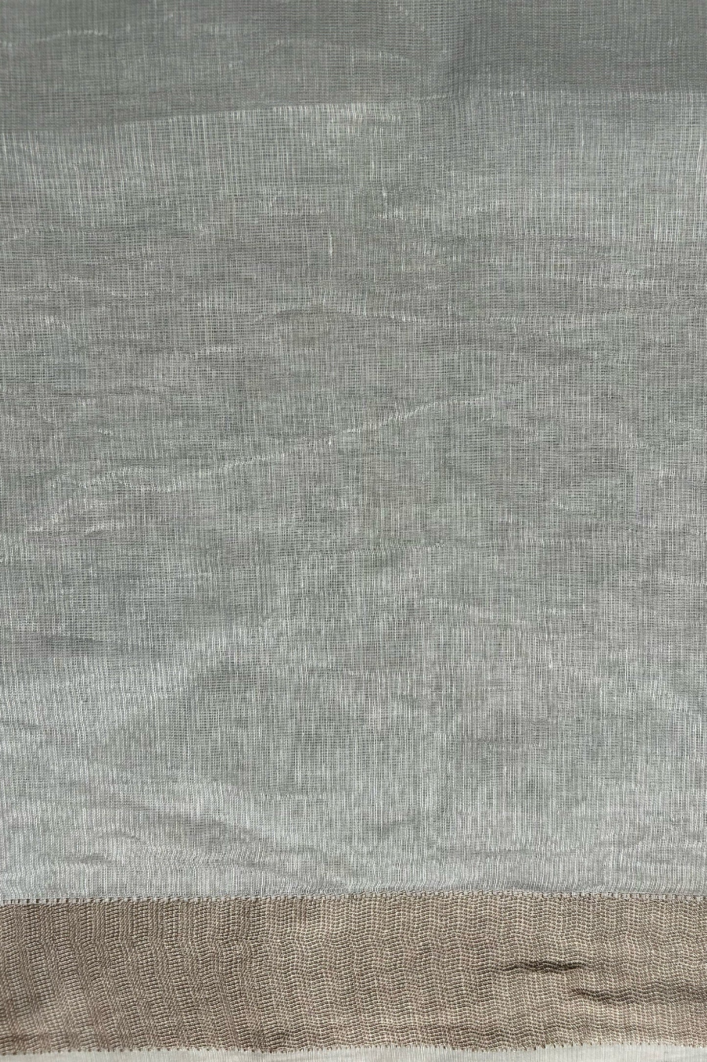Off White Maheshwari Silk by Cotton Saree with Dobby Pin-Striped Border