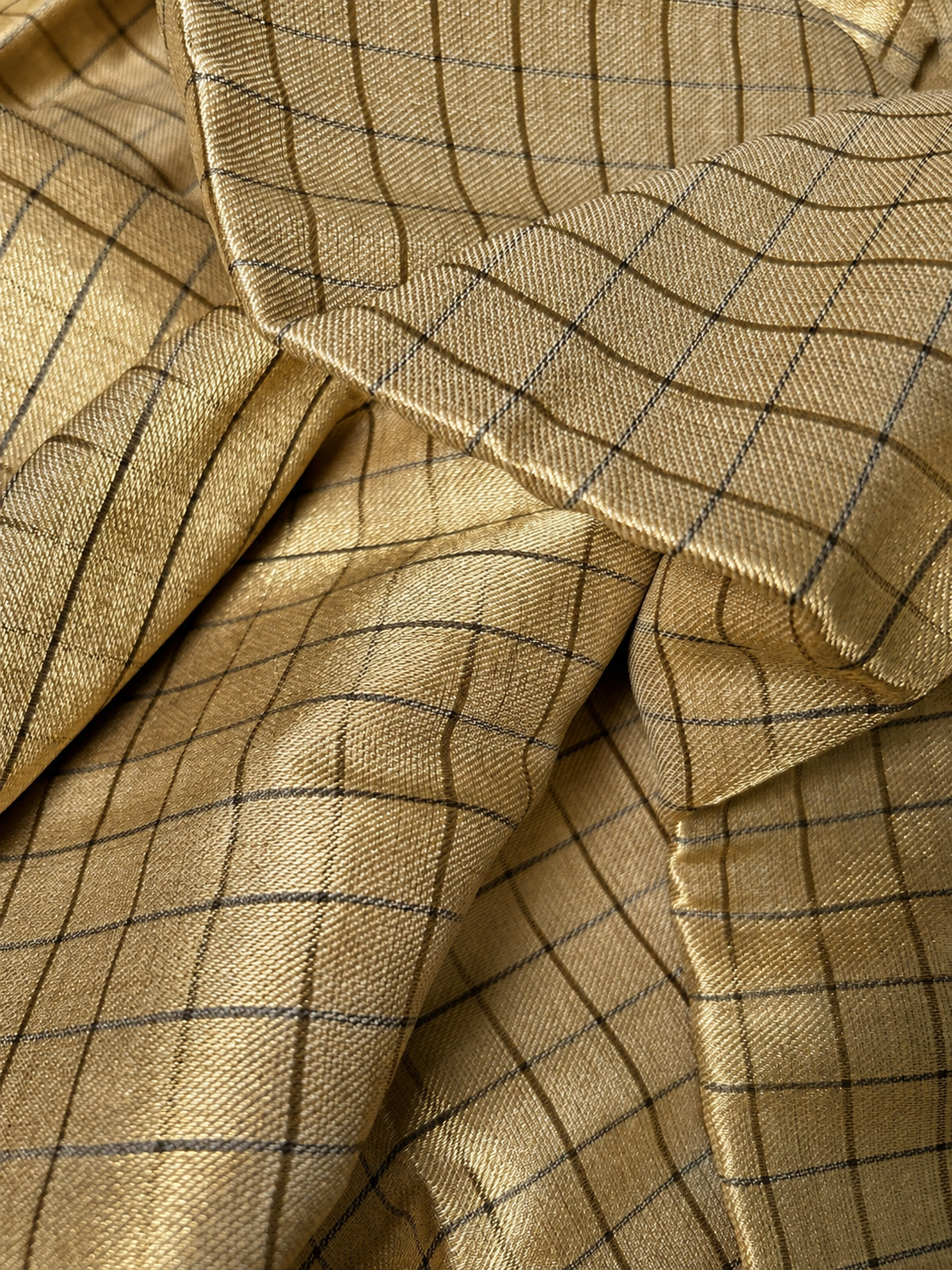 Gold Tissue with Charcoal Grey Checks Material
