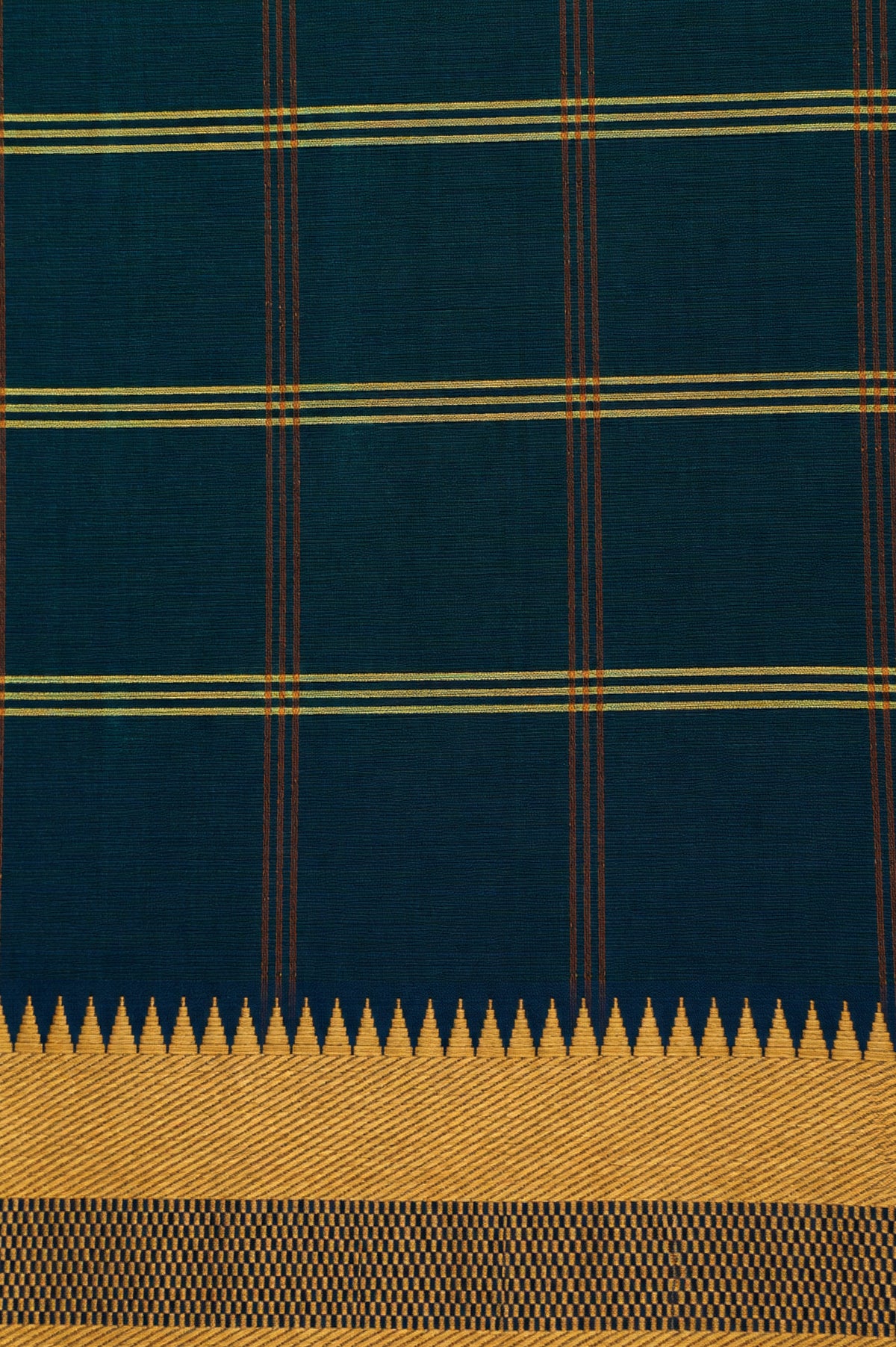 Bottle Green Mangalagiri Silk Cotton with Gold Copper Zari Border Saree