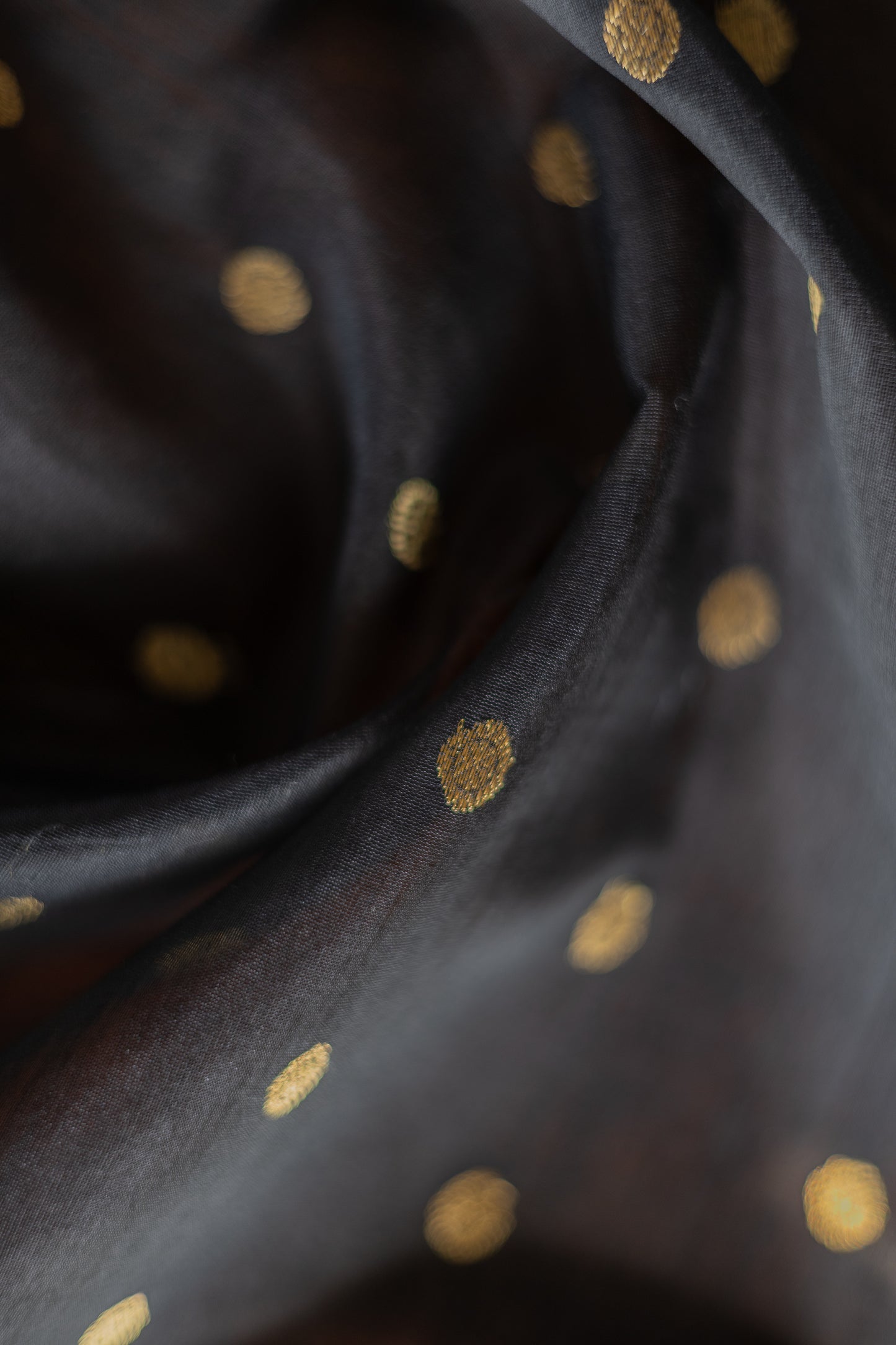 Black Chanderi Silk with Gold Motif and Border Saree