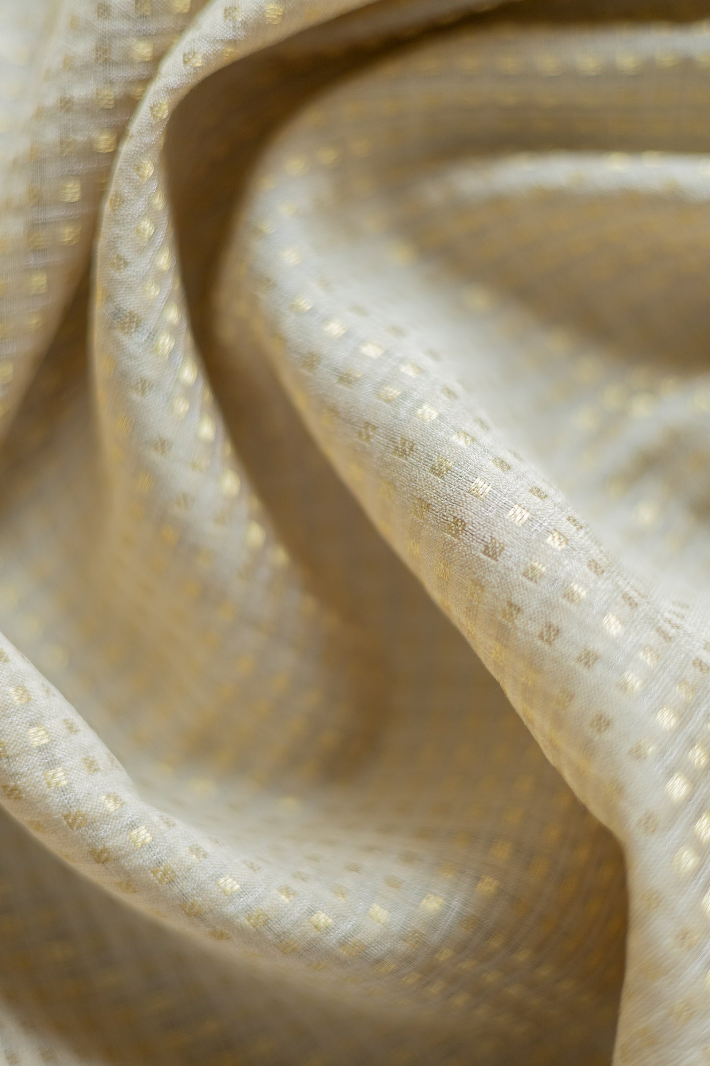 Light Brown Silk Cotton Handspun All Over Small Gold Checks Saree