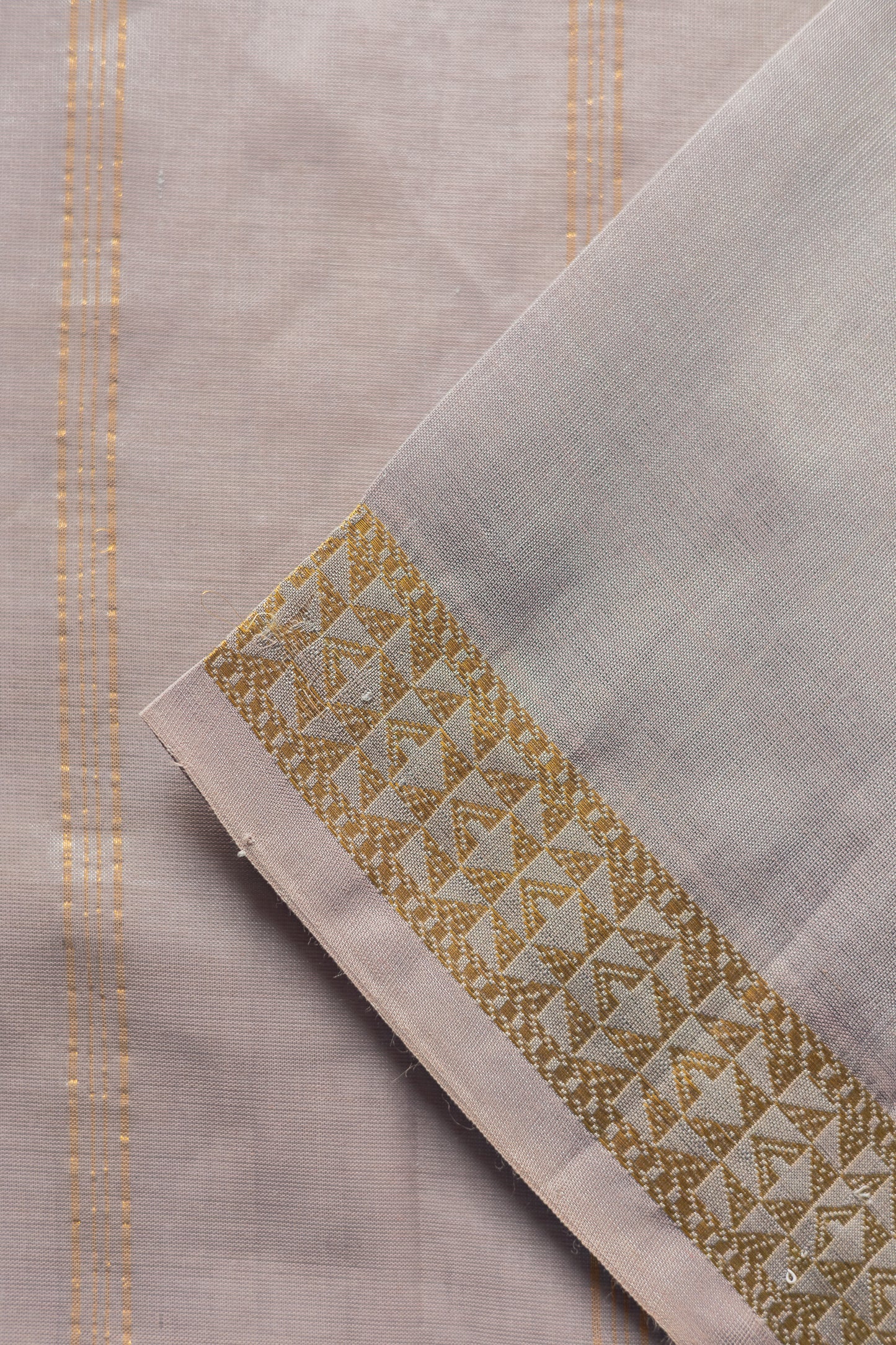 Grey South Indian Silk Cotton with Striped Pallu Saree