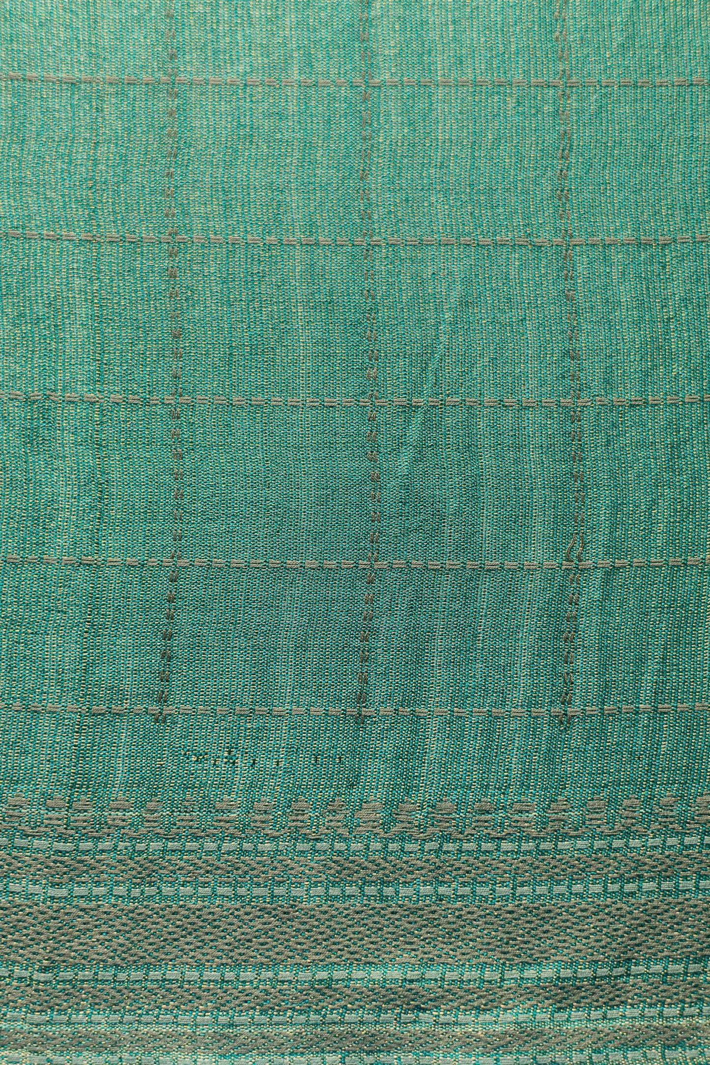 Jade Green and Gold Tussar Muga with Brown Checks Woven Saree