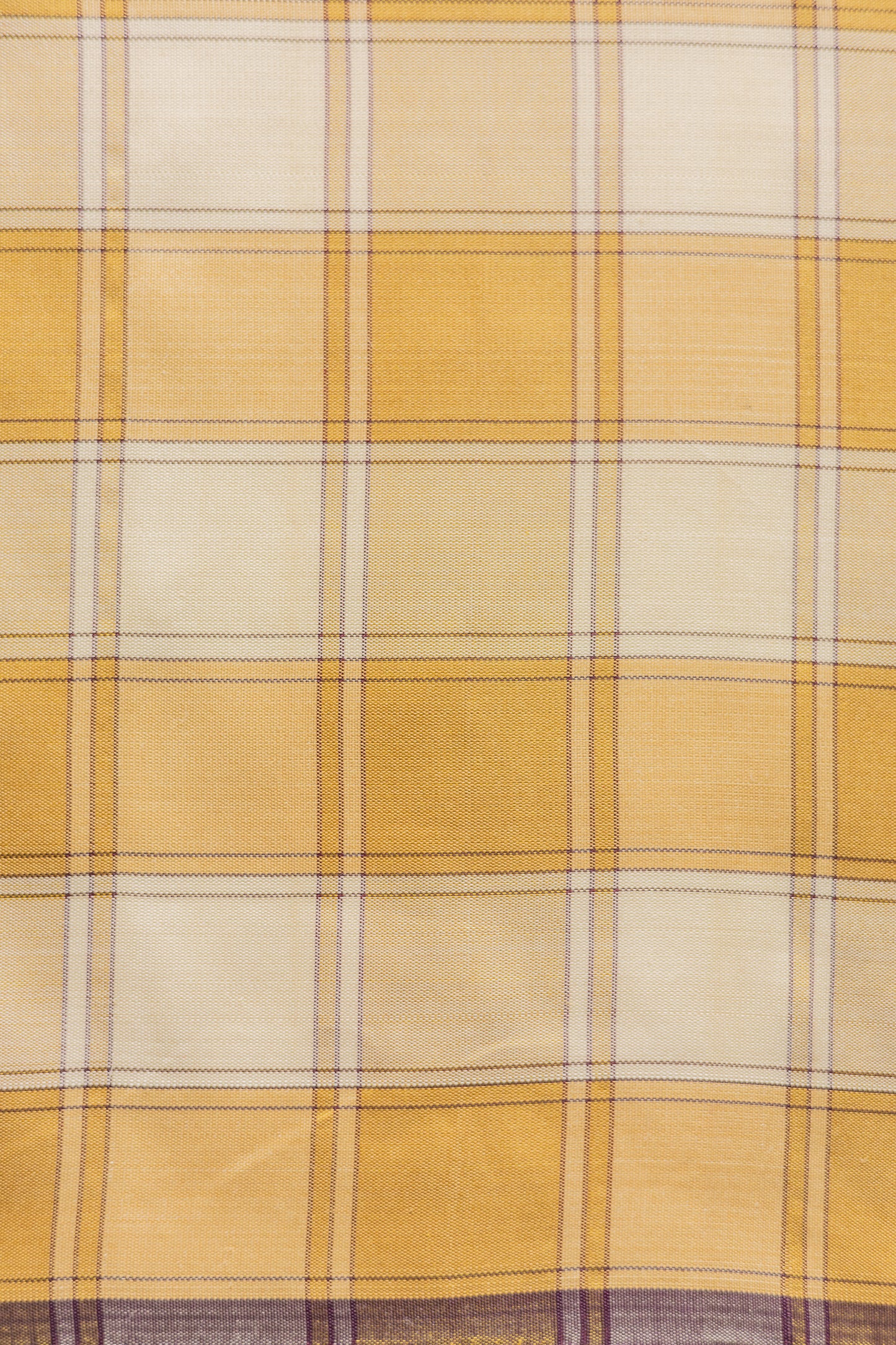 Maroon All Over Thin Checks with Kanjivaram Silk Beige and Mustard Checks Border Saree