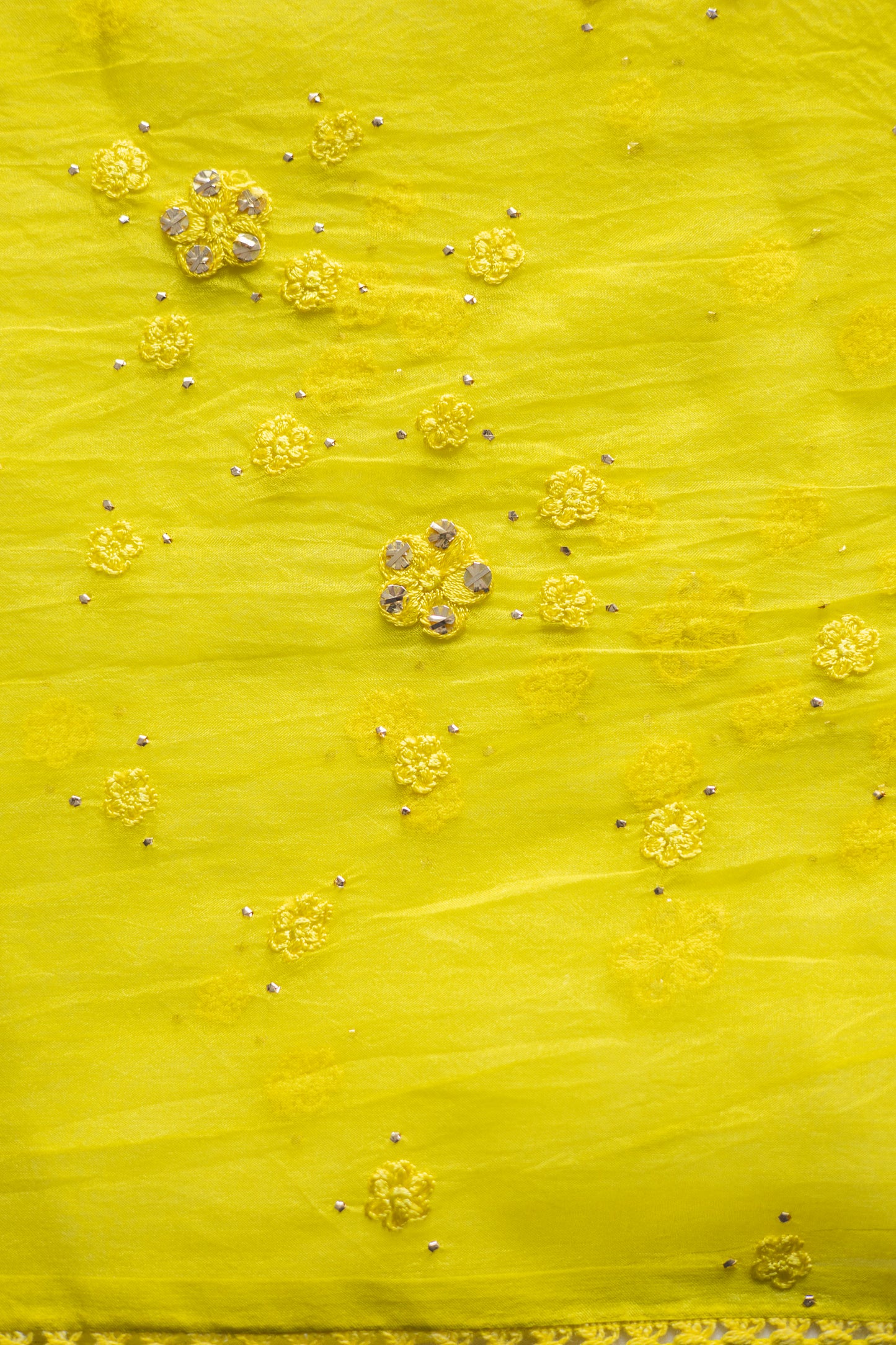 Yellow Embroidered Organza Silk Saree