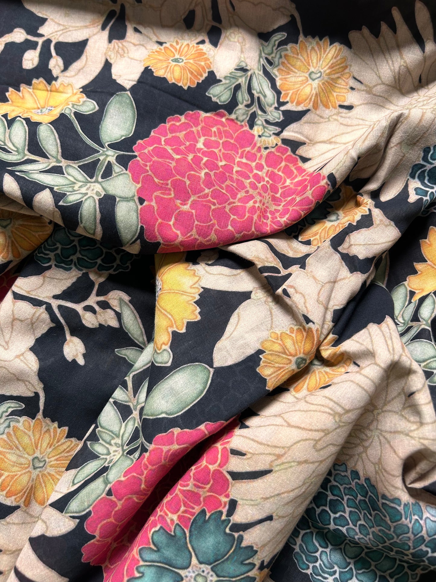 Floral-Printed Chanderi Silk-Cotton Fabric