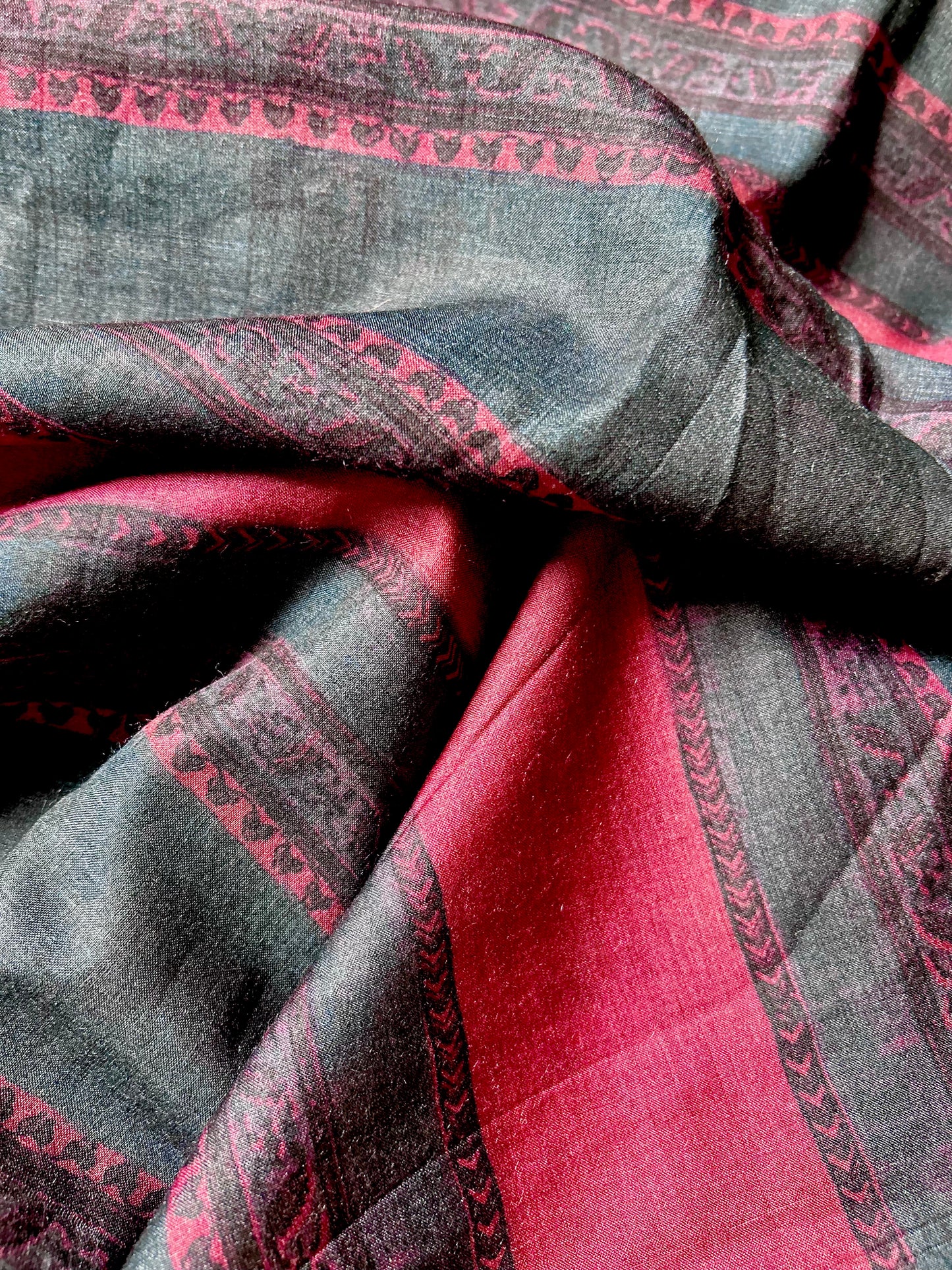 Black and Red Striped Tussar Silk