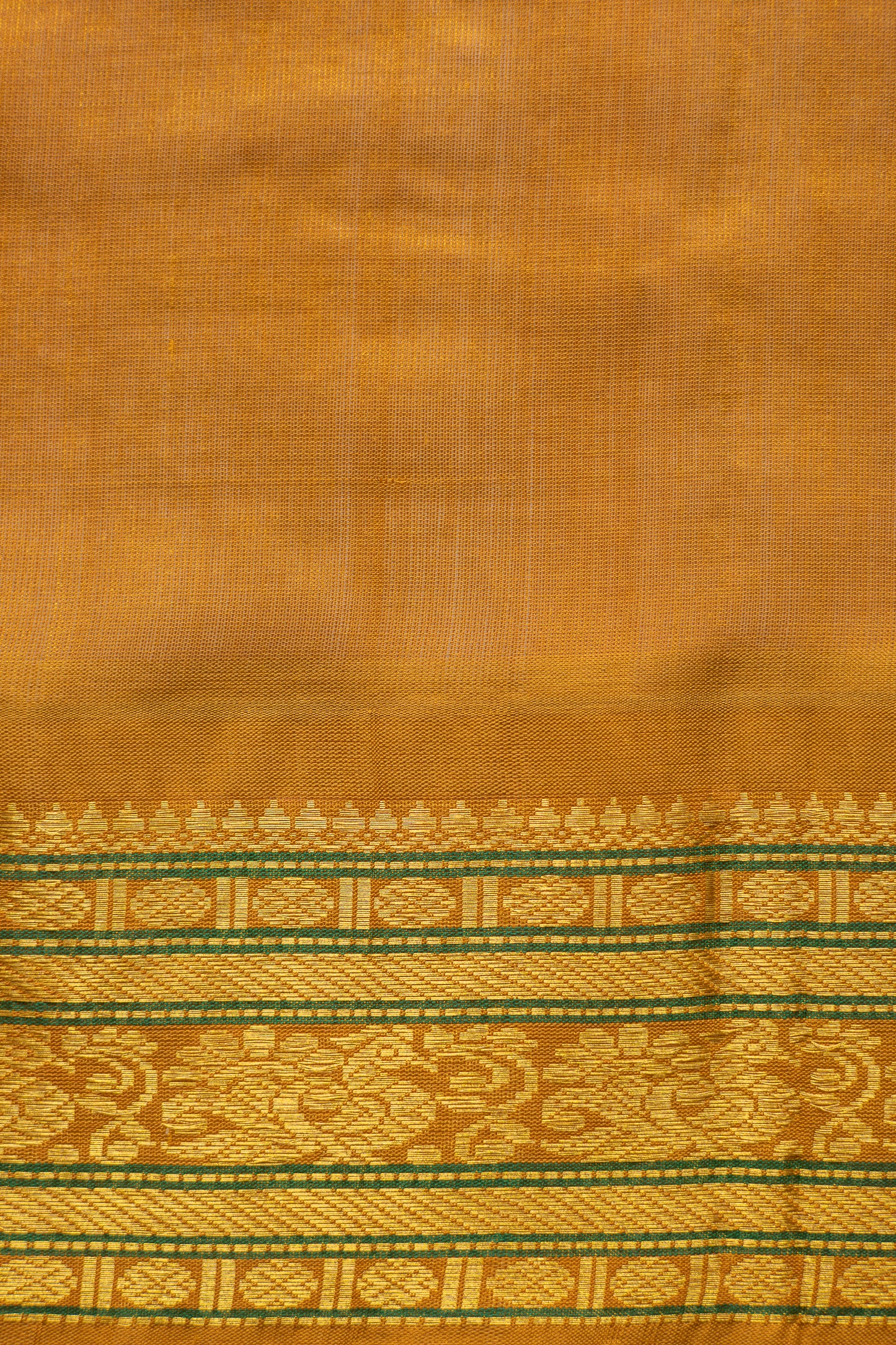 Pista Green Silk Cotton with Gold Motif and Traditional Border Saree