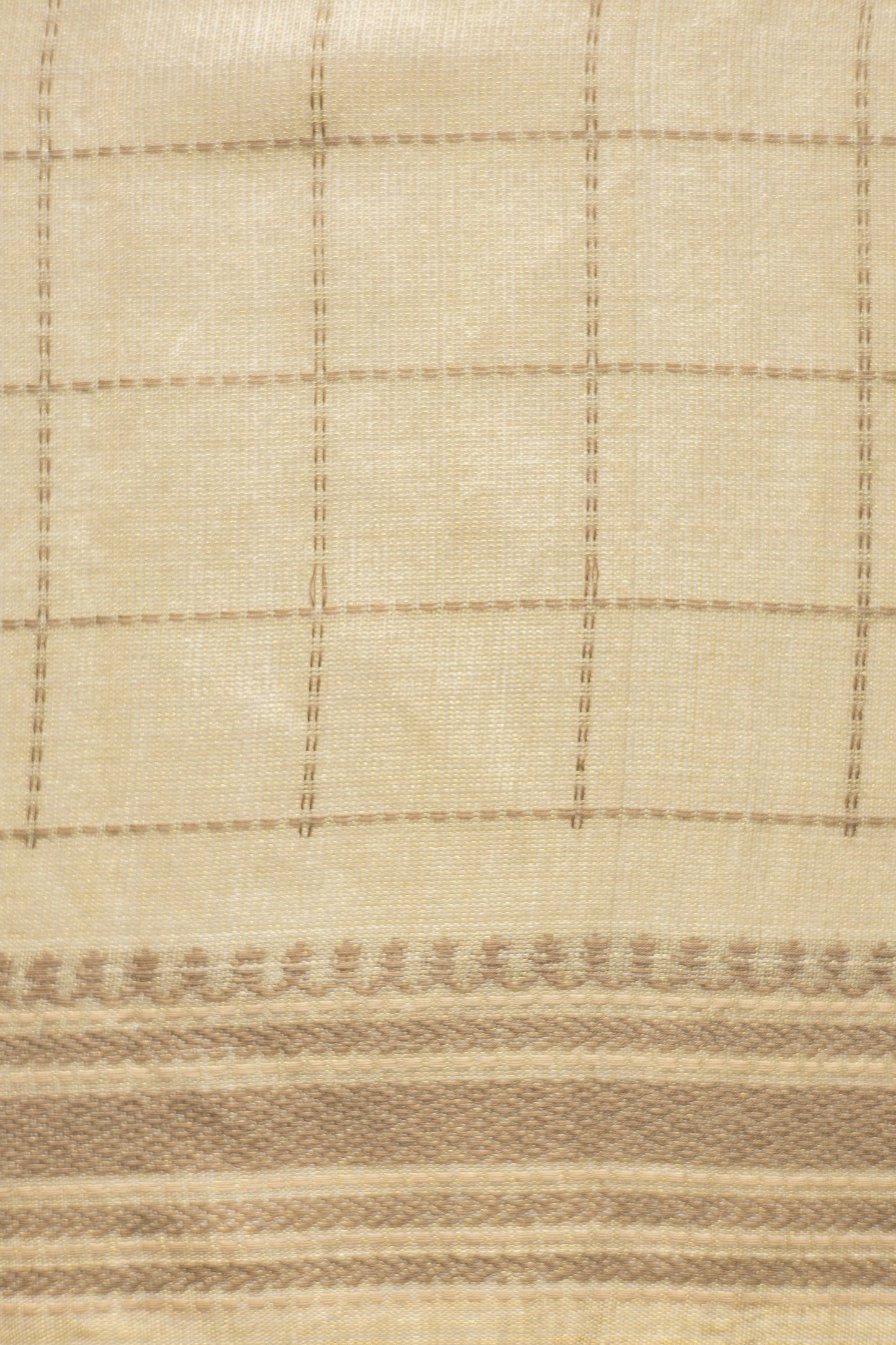 Beige Tussar Muga with Brown Checks Woven Saree