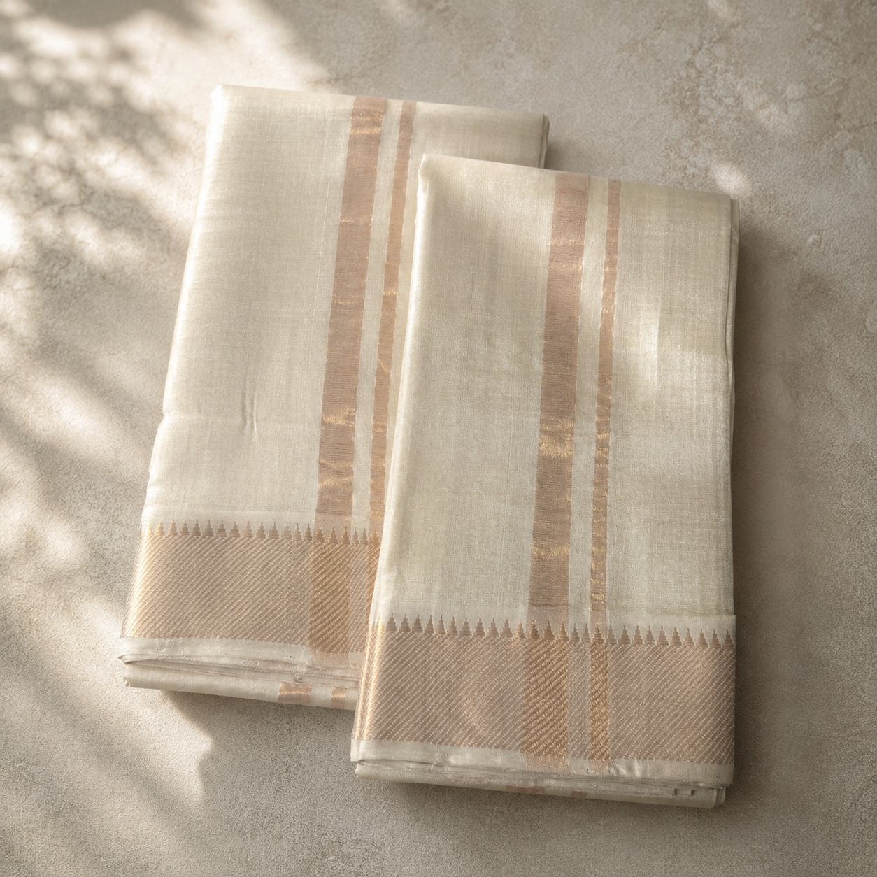 Ivory Mangalagiri Silk by Cotton Vesti Set with Gold Zari Border