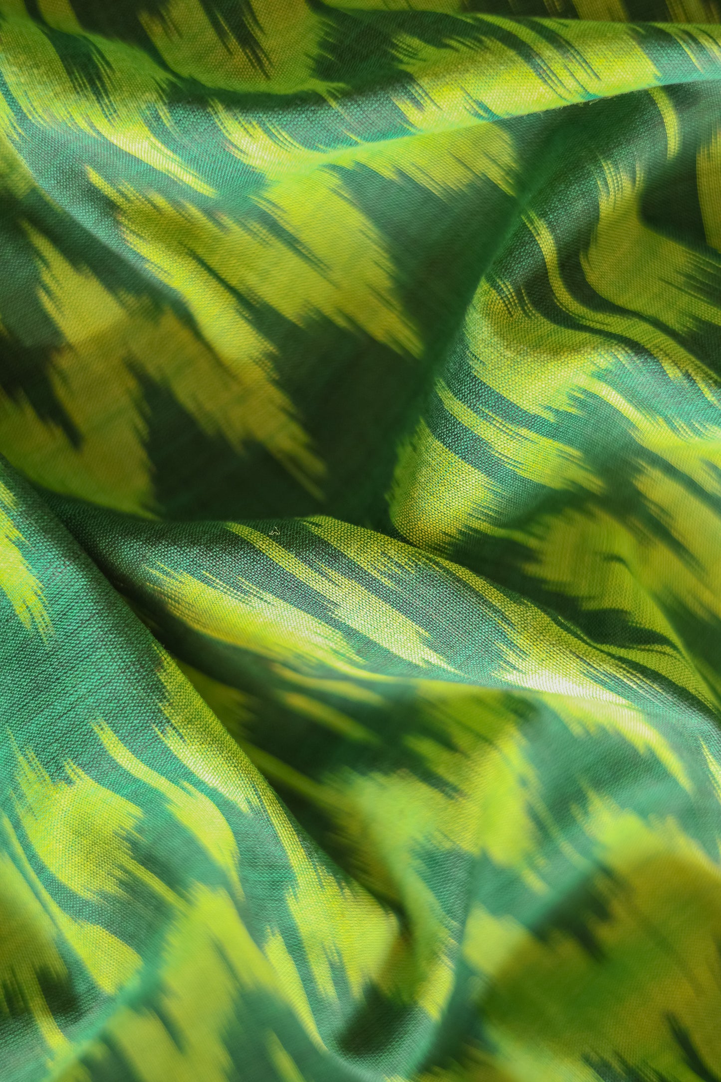 Green Ikat Cotton with Black Border Saree