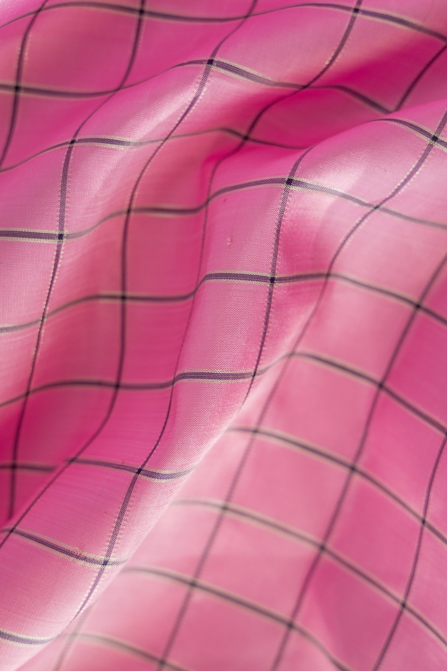 Pink All Over Checks with Royal Blue Border Kanjivaram Silk Saree