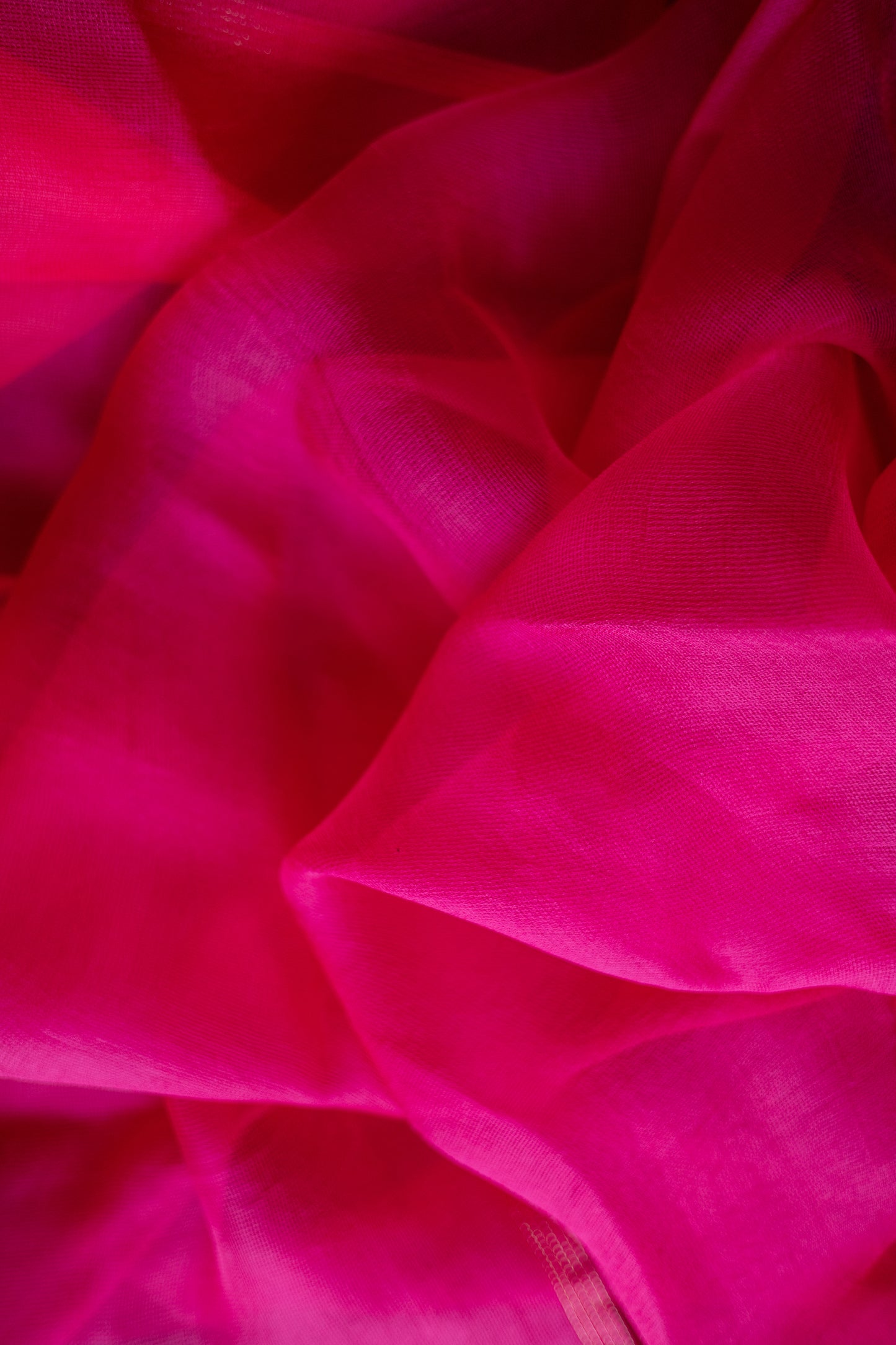 Hot Pink Leno Silk Organza with Red Pallu Saree