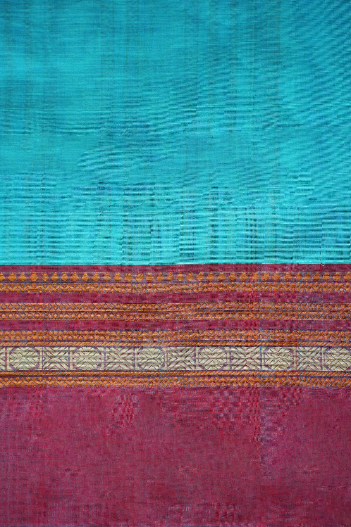 Turquoise Blue Kanchi Cotton Ayiram Butta with Rose Pink Border Saree