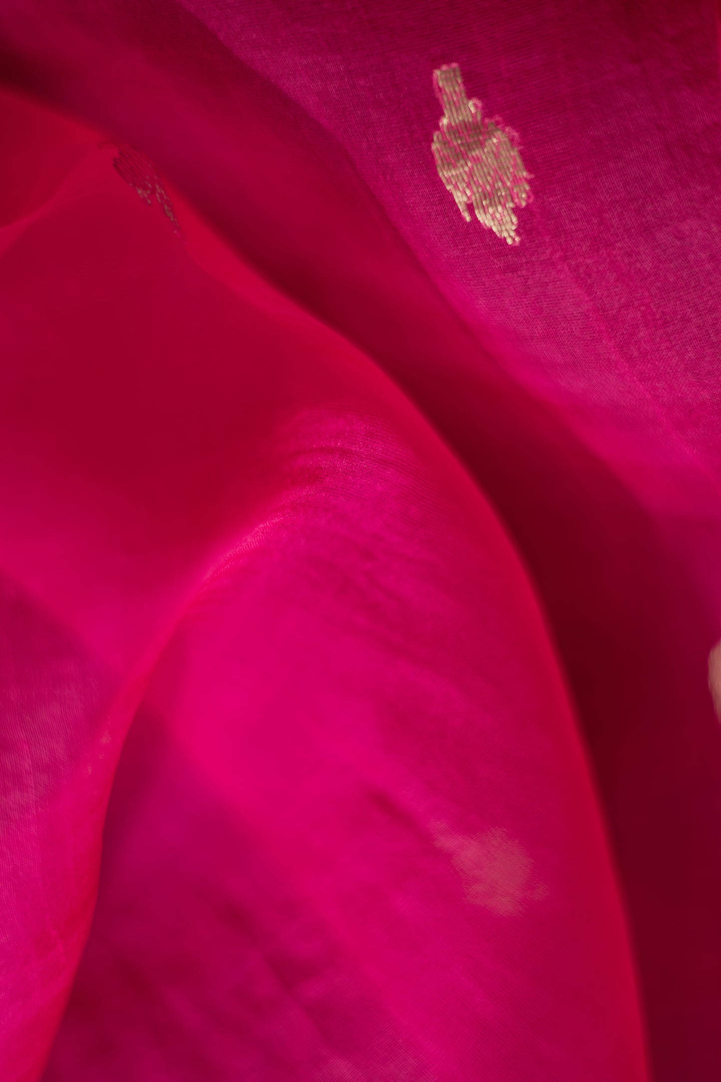 Hot Pink Organza Tissue with Silver Motif and Border Saree