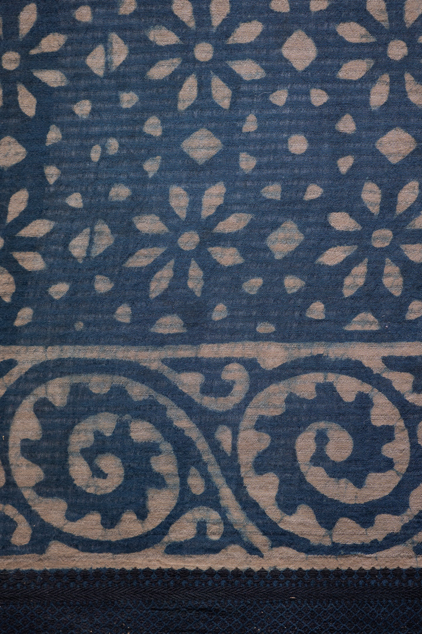 Muted Indigo Blue Mangalagiri Cotton Saree Featuring an All Over Dabu Print