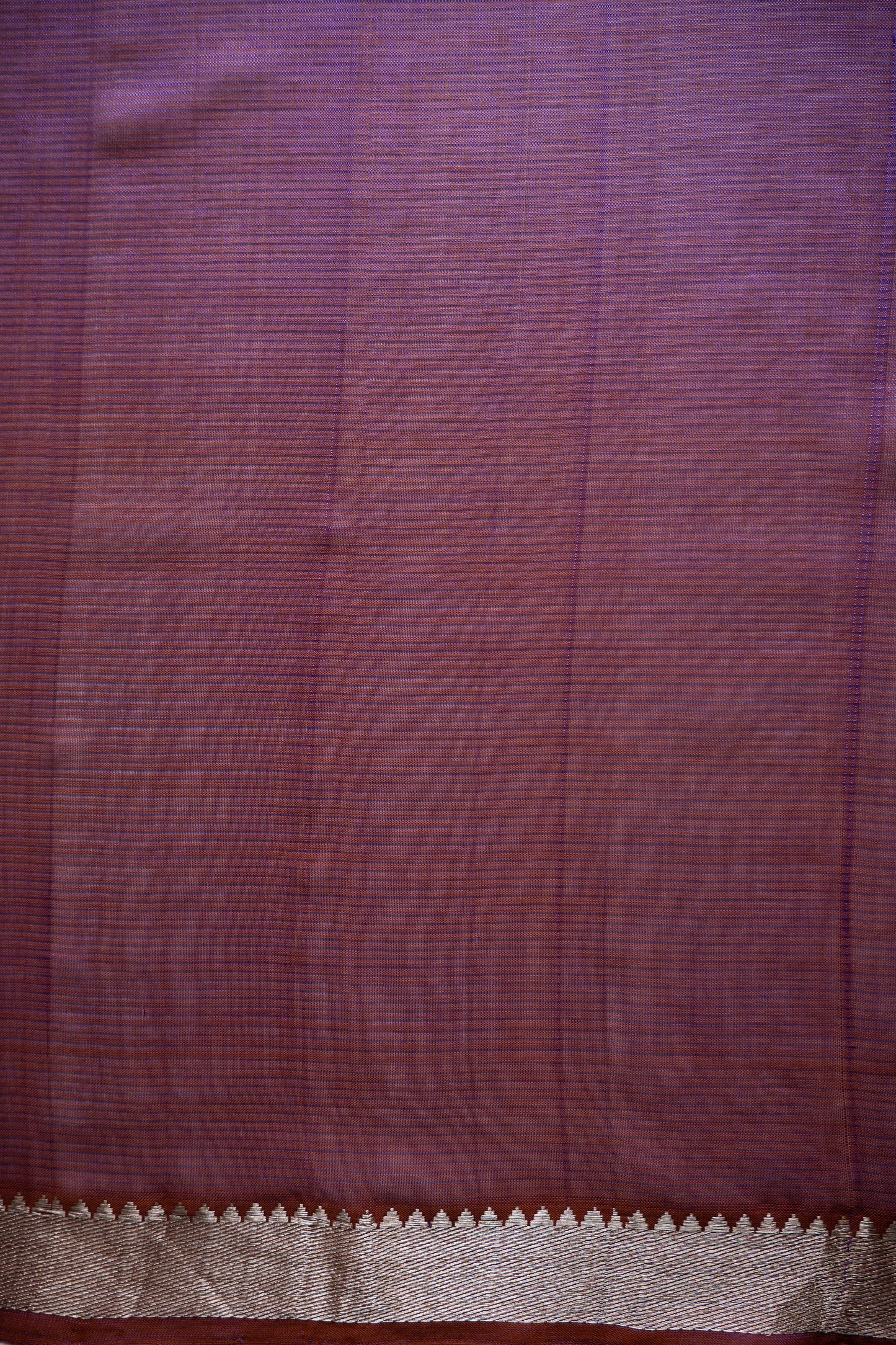 Royal Plum Mangalgiri Silk Cotton Saree with Silver Zari Border and Striped Pallu