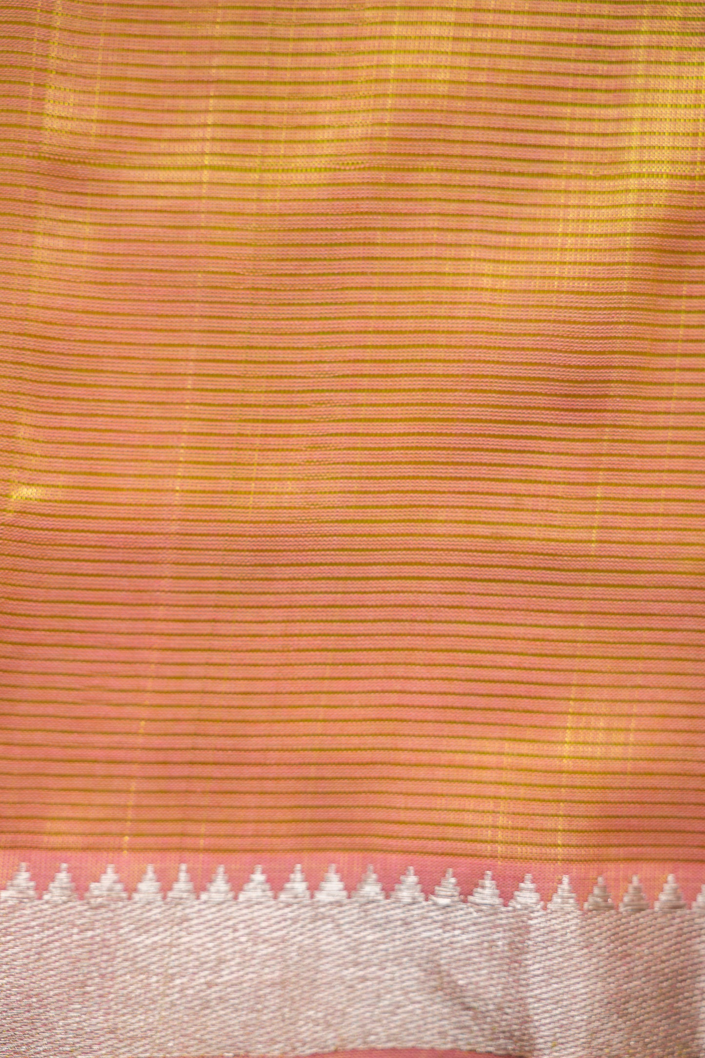 Mustard Mangalgiri Silk Cotton Saree with Silver Zari Striped Pallu and Border