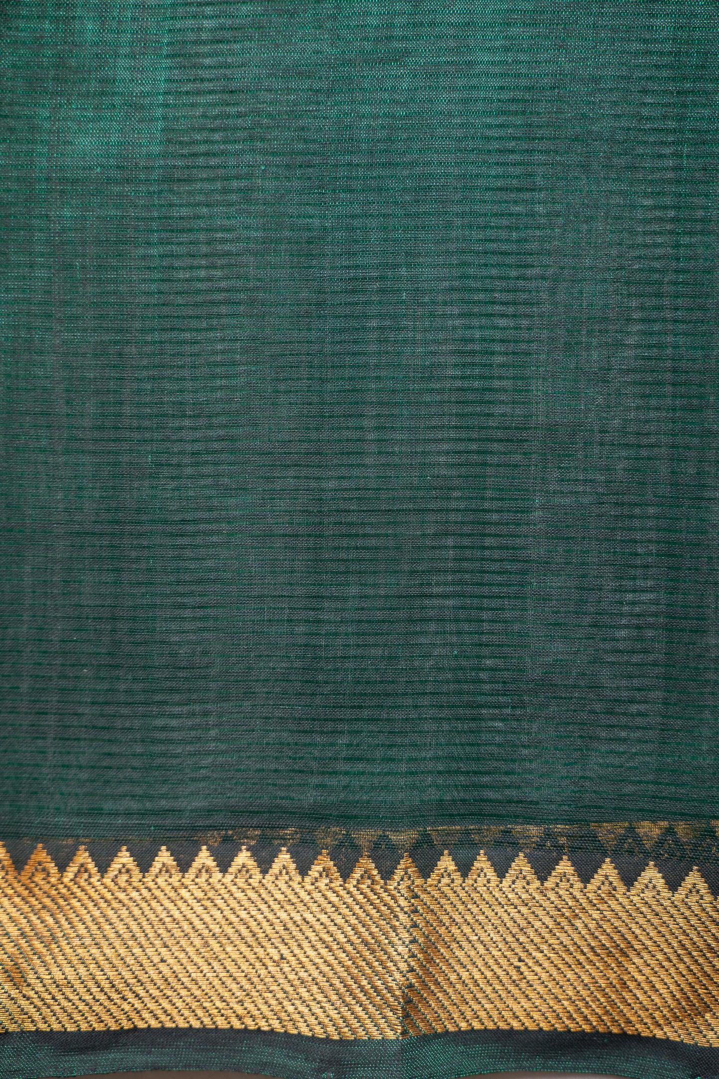 Emerald Green Mangalgiri Silk Cotton Saree with Gold Zari Striped Pallu and Border