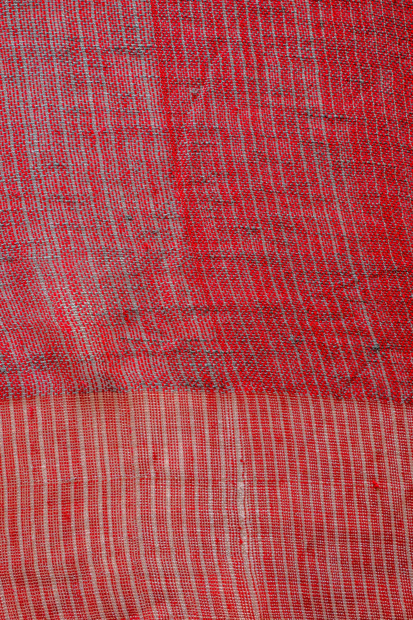 Sage Green Linen Saree with a Vibrant Red Selvedge.